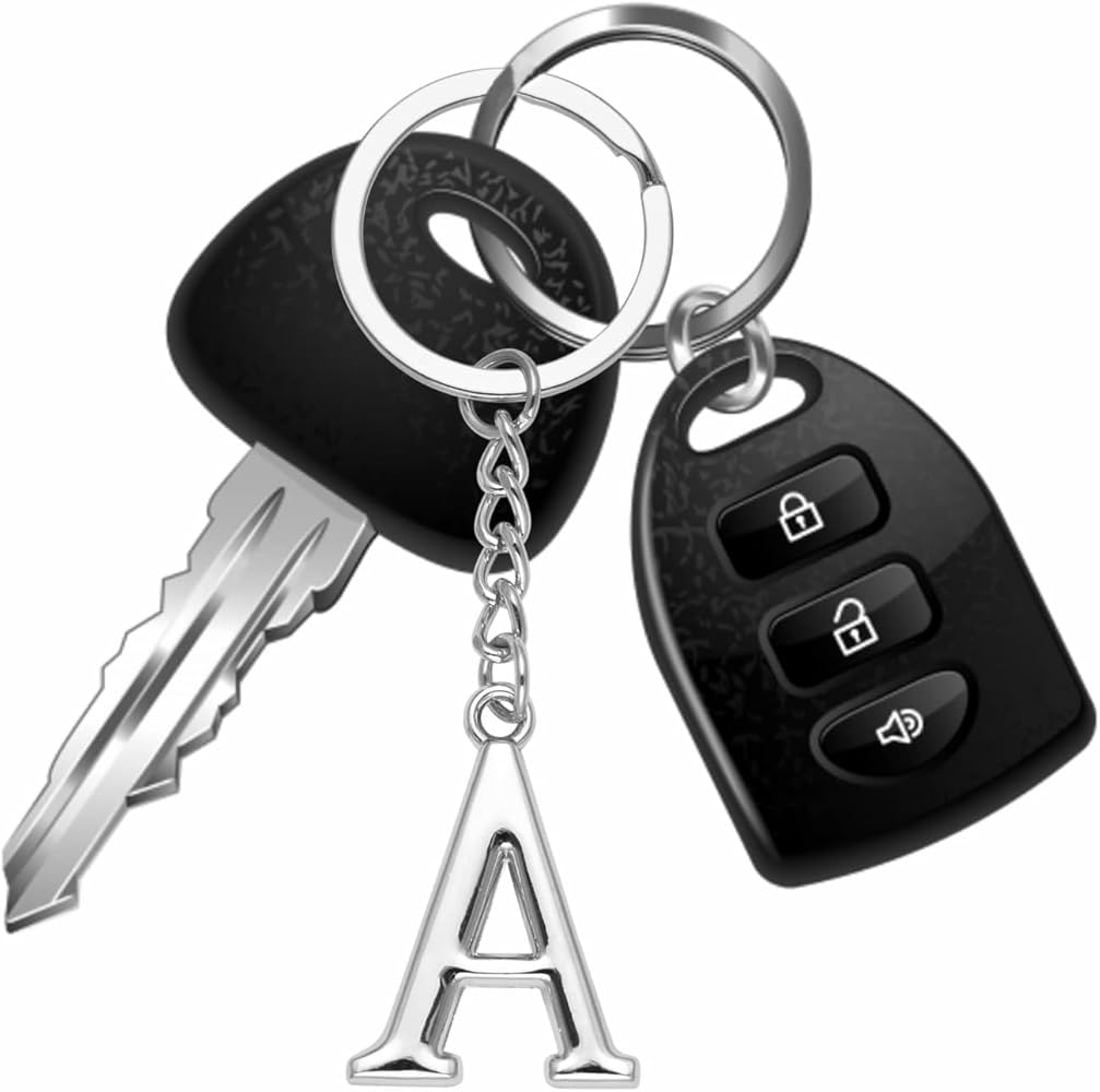 LUODAN Cadeau Femme Homme Porte-clés, Argent A-Z 26 Lettre Initiale Pendentif Porte-clés-Cadeaux Sœurs Amitié Collègue Papa Marraine Parrain Idées Cadeaux Meilleur Ami Anniversaire (A