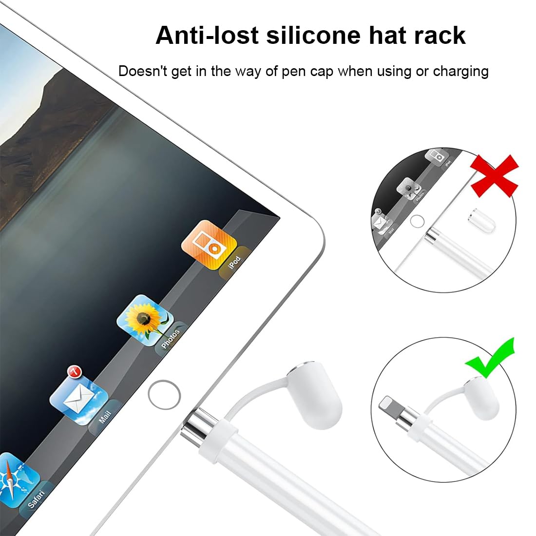 2 szt. Apple Pencil białe magnetyczne zatyczki 1. generacji Apple Pencil magnetyczne nasadki wymienne w zestawie 2 silikonowe nakładki zapobiegające zgubieniu