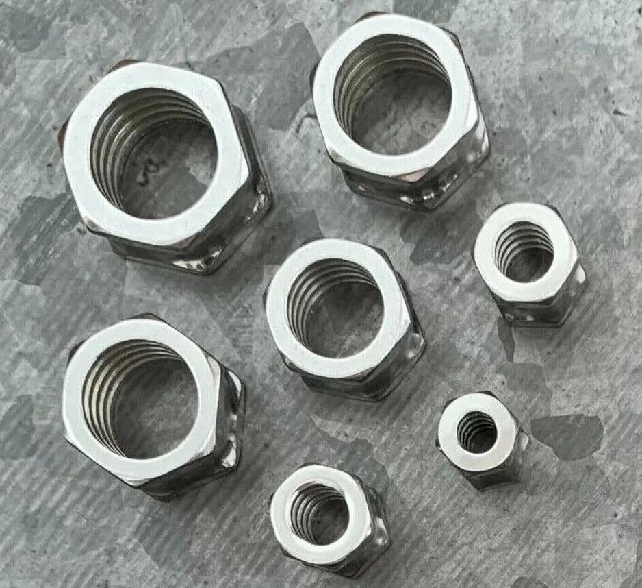 PAIR of Steel Hexagon Screw Bolt Tunnels Double Flare Plugs Earlets Gauges4