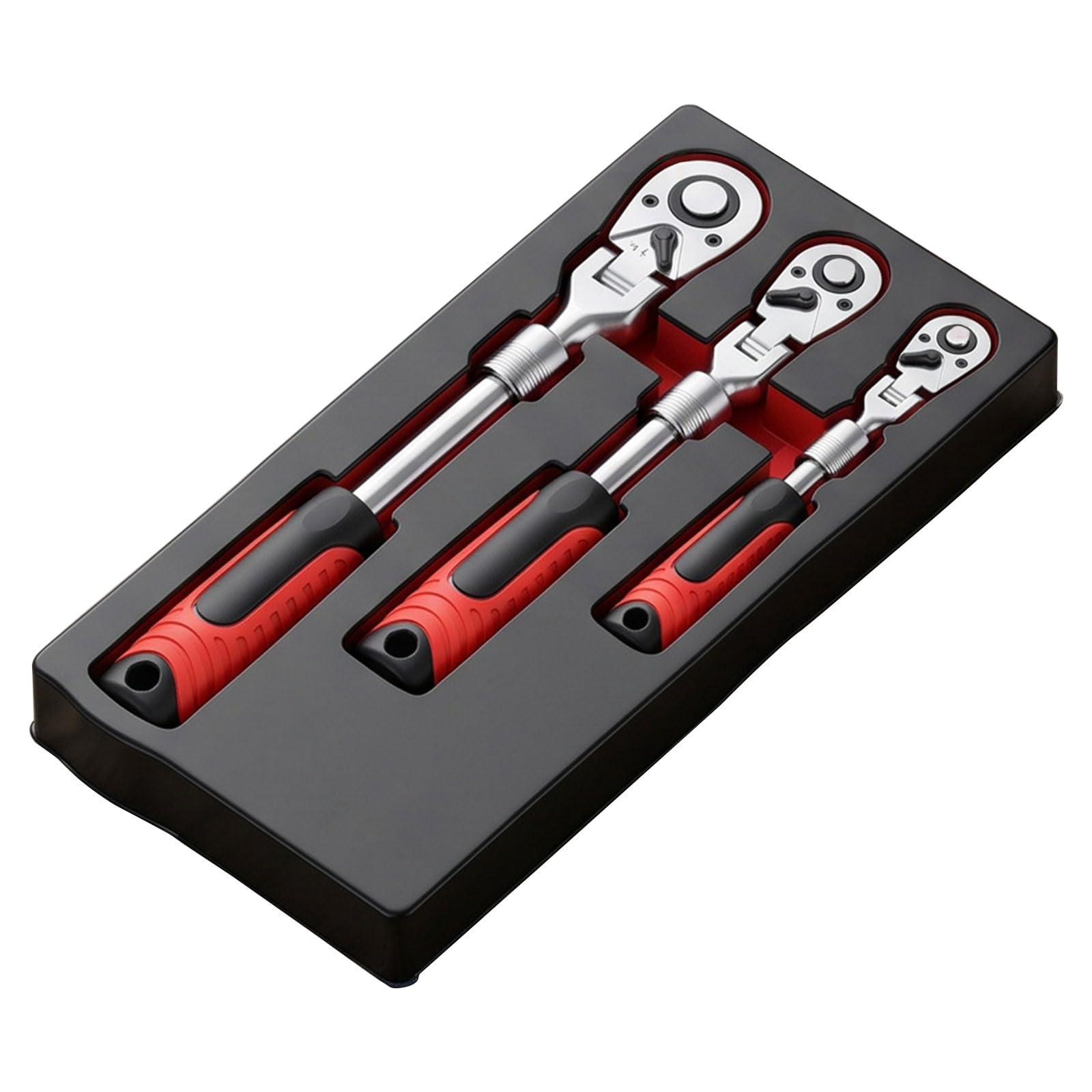 Ljmyy 3PCS Adjustable Ratcheting Wrench Set With 180°Flexible Head Retractable Handle For Automotive Repair Home Maintenance