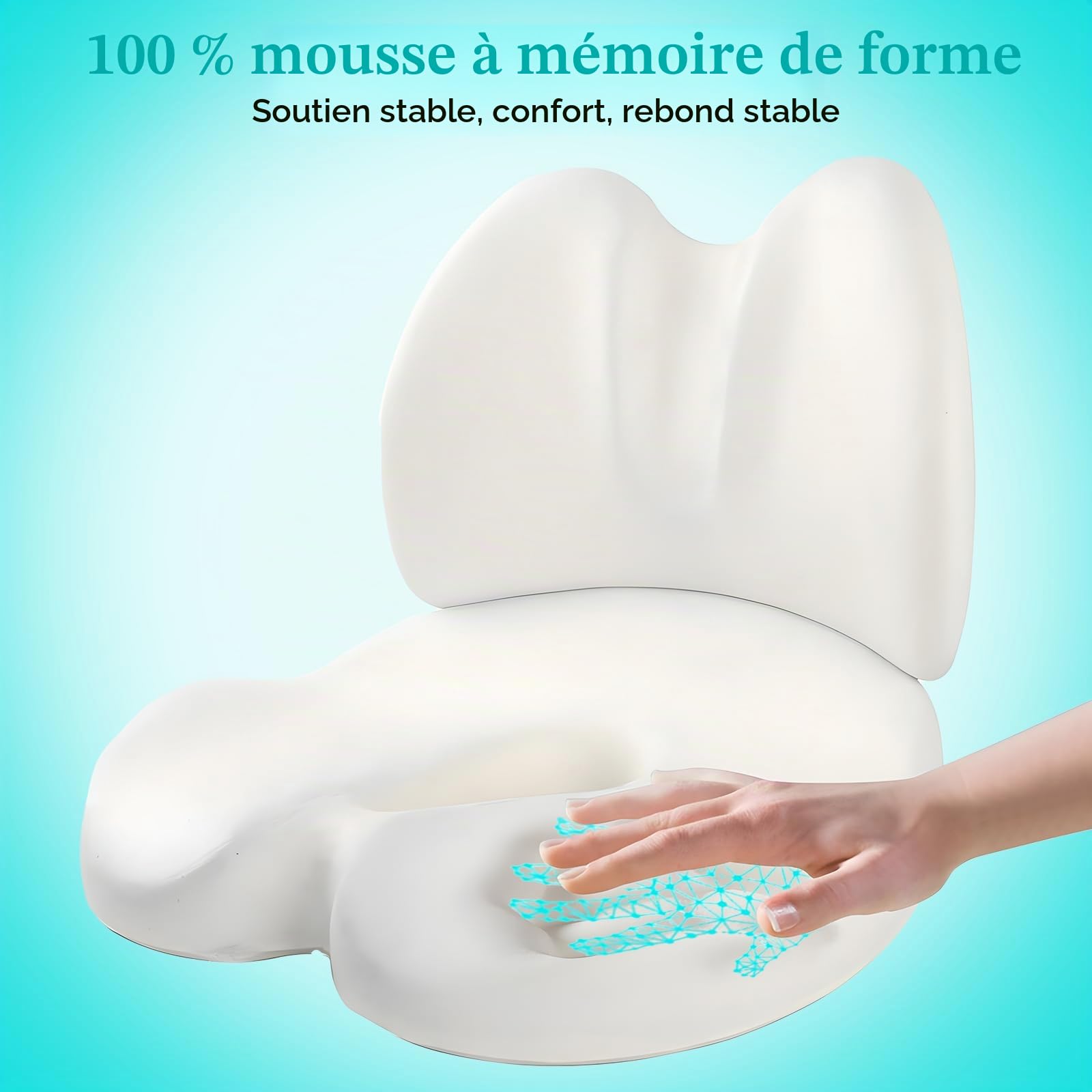2 en 1 Coussin Chaise, Coussin Lombaire, Soutien Lombaire Ergonomique en Mousse à Mémoire Forme, pour Chaise de Bureau, Voiture, Fauteuil, Coussin Lombaire Chaise Bureau, Coussin de Siège de Voiture