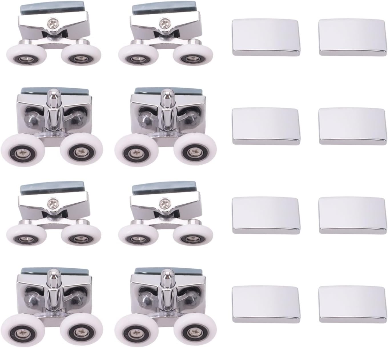 8PCS Shower Door Rollers 23mm Top Bottom Wheels, ABS Quiet Sliding Glass Door Runners Replacement Set Curved Bathroom Screens, Chrome