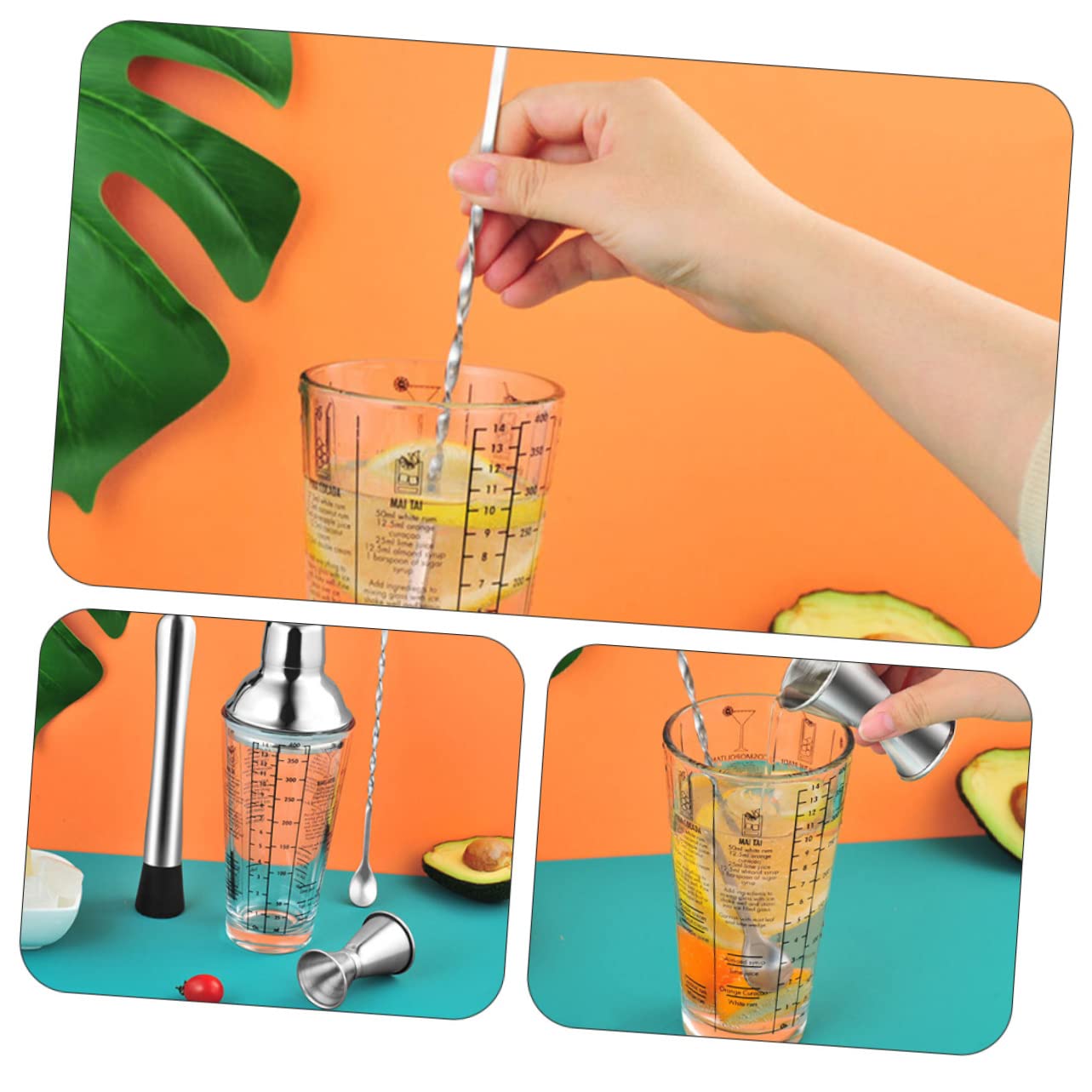 UKCOCO Set 4 Pezzi Shaker per Cocktail in Acciaio Inossidabile Kit Attrezzatura Barman Bilanciato e Lucidato Regalo per Amanti di Cocktail e Aperitivi Colore Casuale