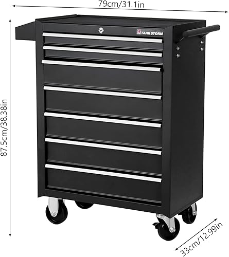 Miniatura 2 de Caja de herramientas rodante, organizador de herramientas eléctricas con 7 cajones, armario de almacenamiento de herramientas con ruedas