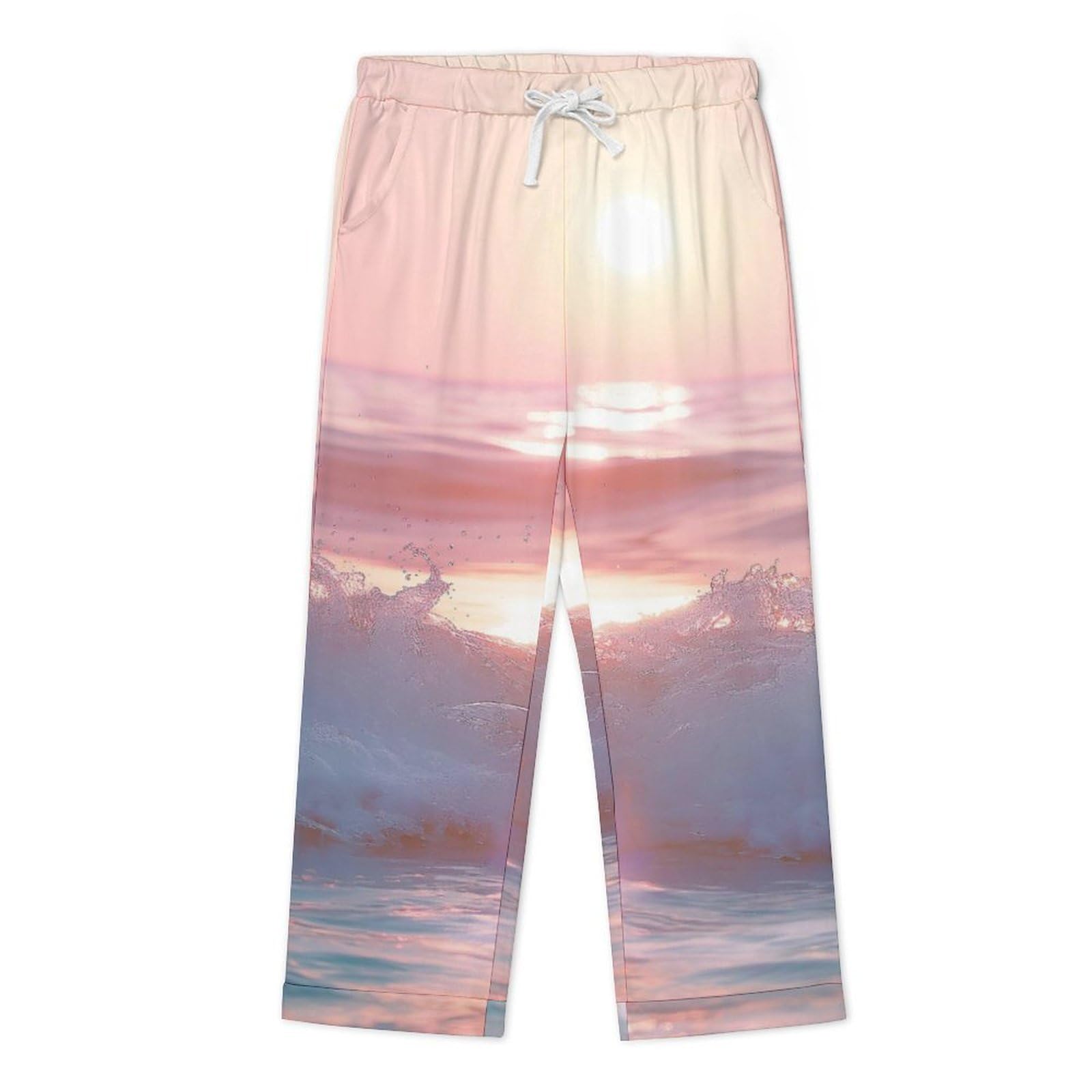 OLEETS Completo Pigiama da Uomo 2 Pezzi - Paesaggio della Spiaggia Top E Pantaloni in 2 Pezzi Pigiama Casual E Ampio A Maniche Lunghe Morbido Autunnale E Invernale.