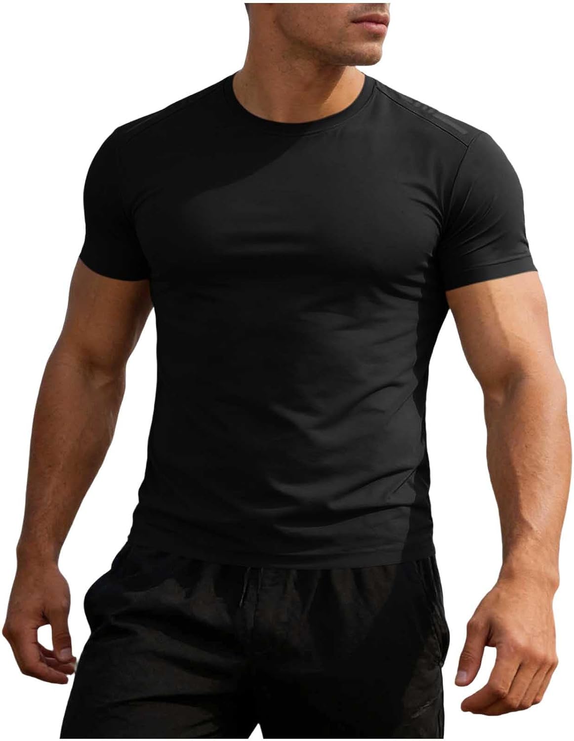 Cambkatl Men's Ice Silk Summer Athletic T-Shirts, Short Sleeve Crewneck Stretch Basic Solid Workout Running Tee Tops