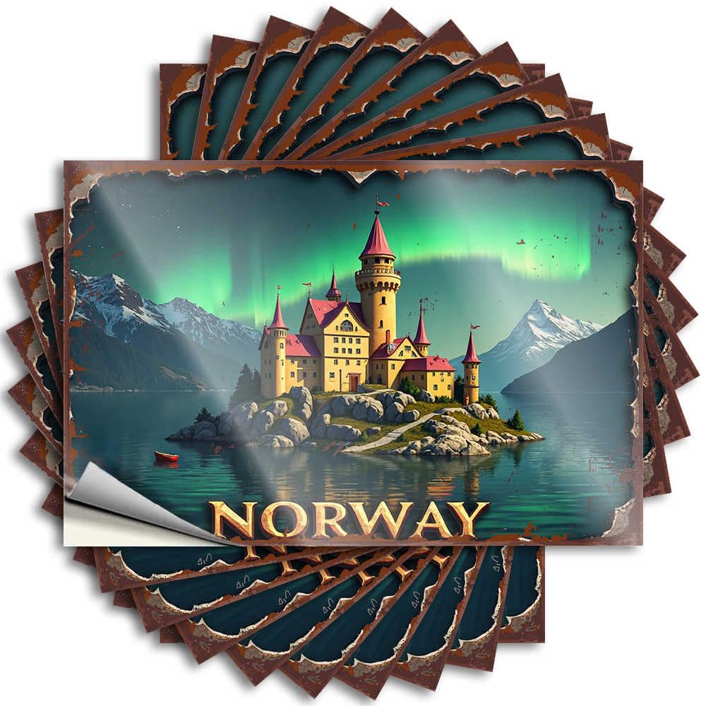 Funny Sticker Cover Affirmation Norwegian Castle Amidst Aurora Borealis for Farmers - Roll Easy Peel Removable(8X12CM)