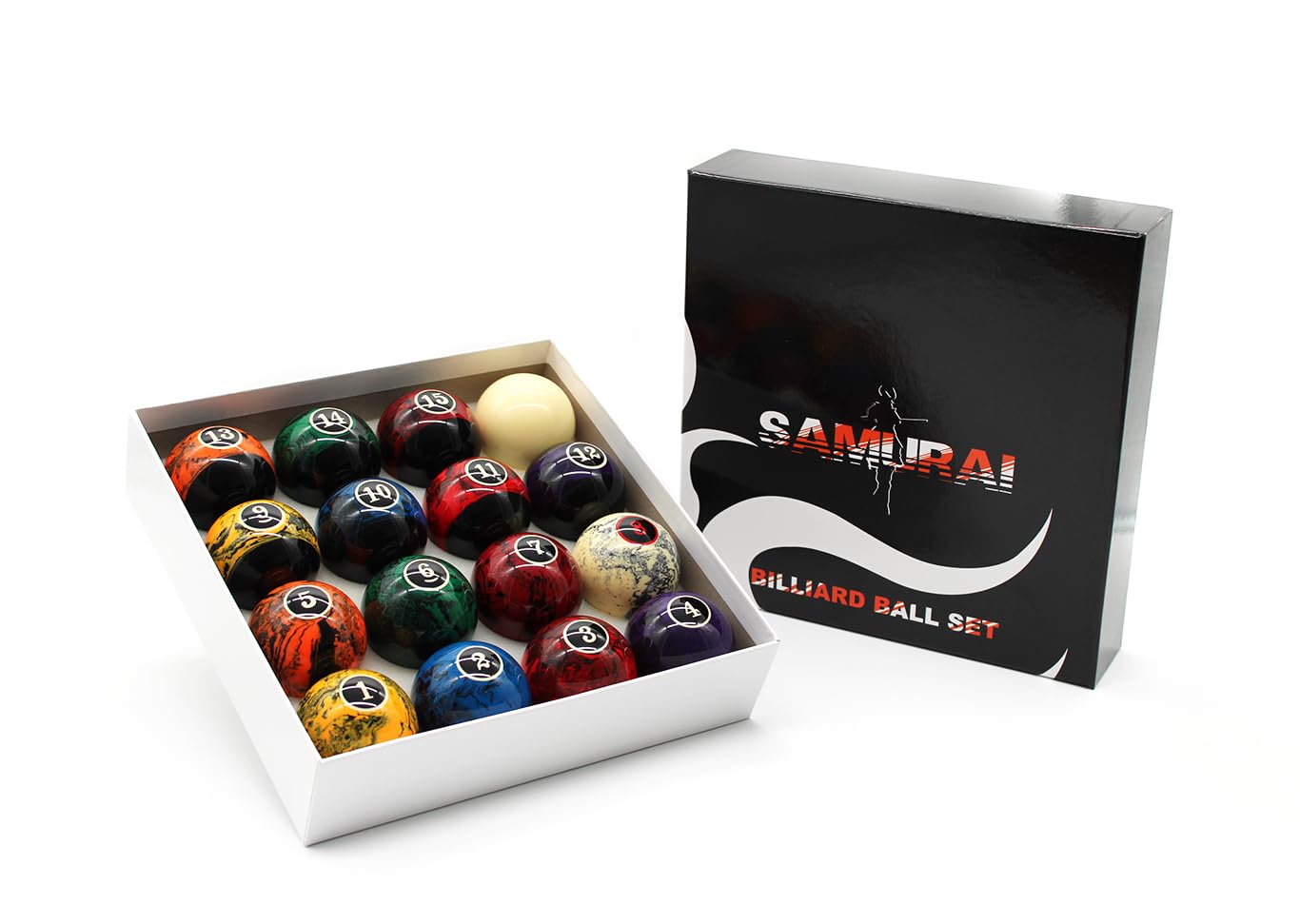 Samurai Fantasy Black Pool Billard Kugelset, 57,2 mm - Hochwertiges Kunstharz, Für 7, 8 und 9 ft Billardtische