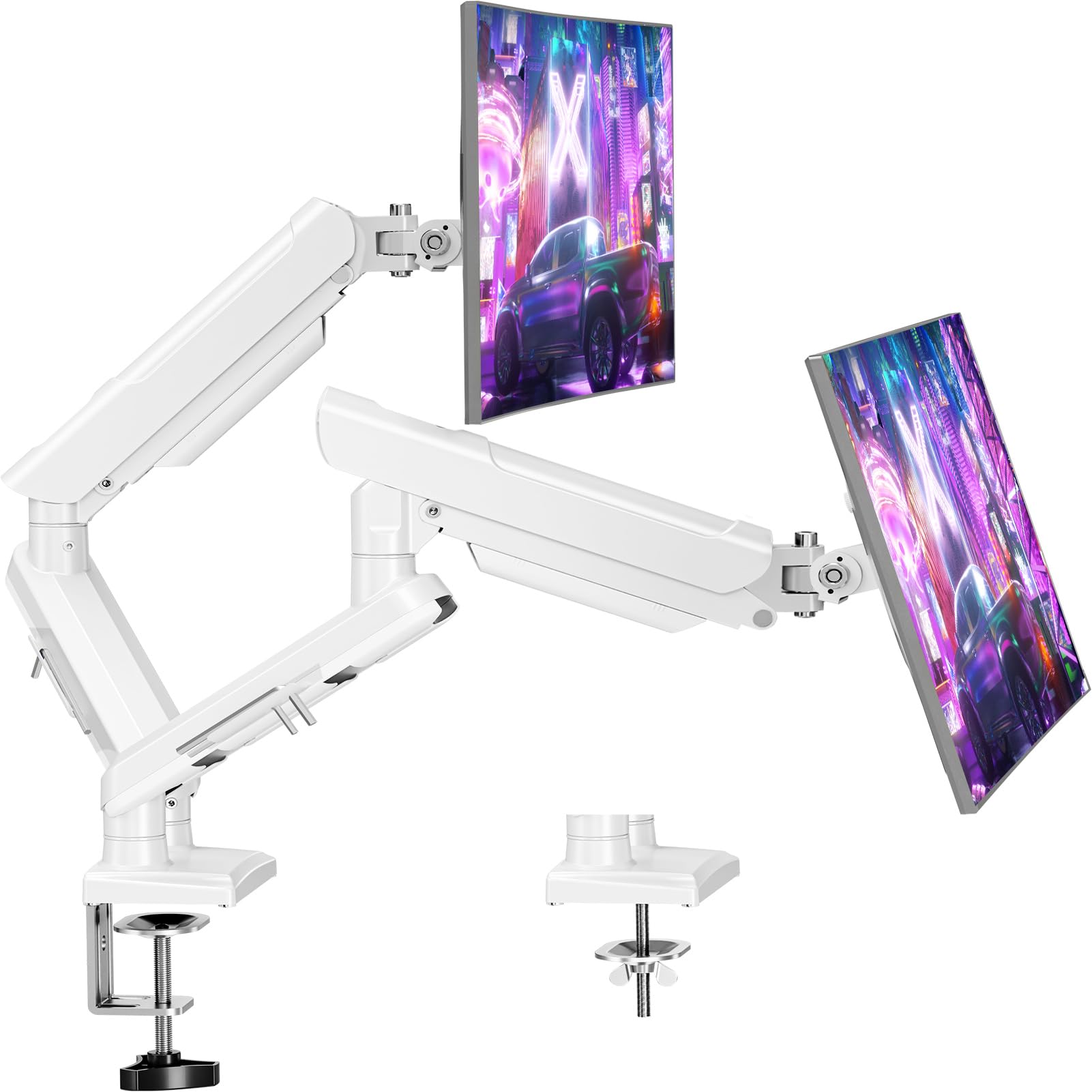 ELIVED Monitor Halterung 2 Monitore für 13-32" Bildschirme, Bildschirmhalterung 2 Monitore hält 2-9 kg Monitor mit VESA 75/100mm, Gasfeder Monitor Arm mit Neigbar, Schwenkbar, Drehbar, Weiß, EV6012W