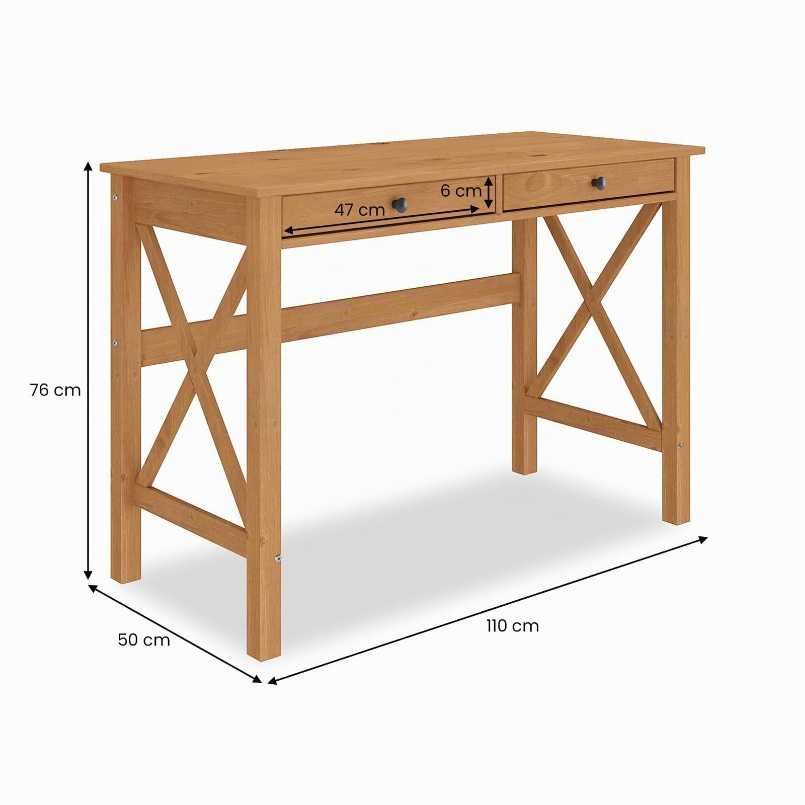 IDIMEX Bureau en Bois Adrian L 110 cm avec Deux tiroirs en Bois Massif Coloris chêne avec Rangement élégant et Pratique, poignées Noires idéal pour télétravail et Petits espaces