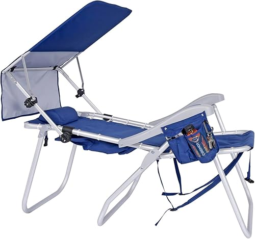 Miniatura 7 de Silla de playa plegable de aluminio de alta resistencia para adultos  Coloque plana, 5 posiciones reclinables  Bolsa térmica aislada extraíble y