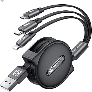 CAFELE Retractable Multi Charging Cable, [2023 Upgraded Multi] 3 in 1 Fast Charging Cord, 4ft Multiple Cell Phone Charger Cable with Type C, Micro USB, Phone Port for Phone 13 12 11 Samsung