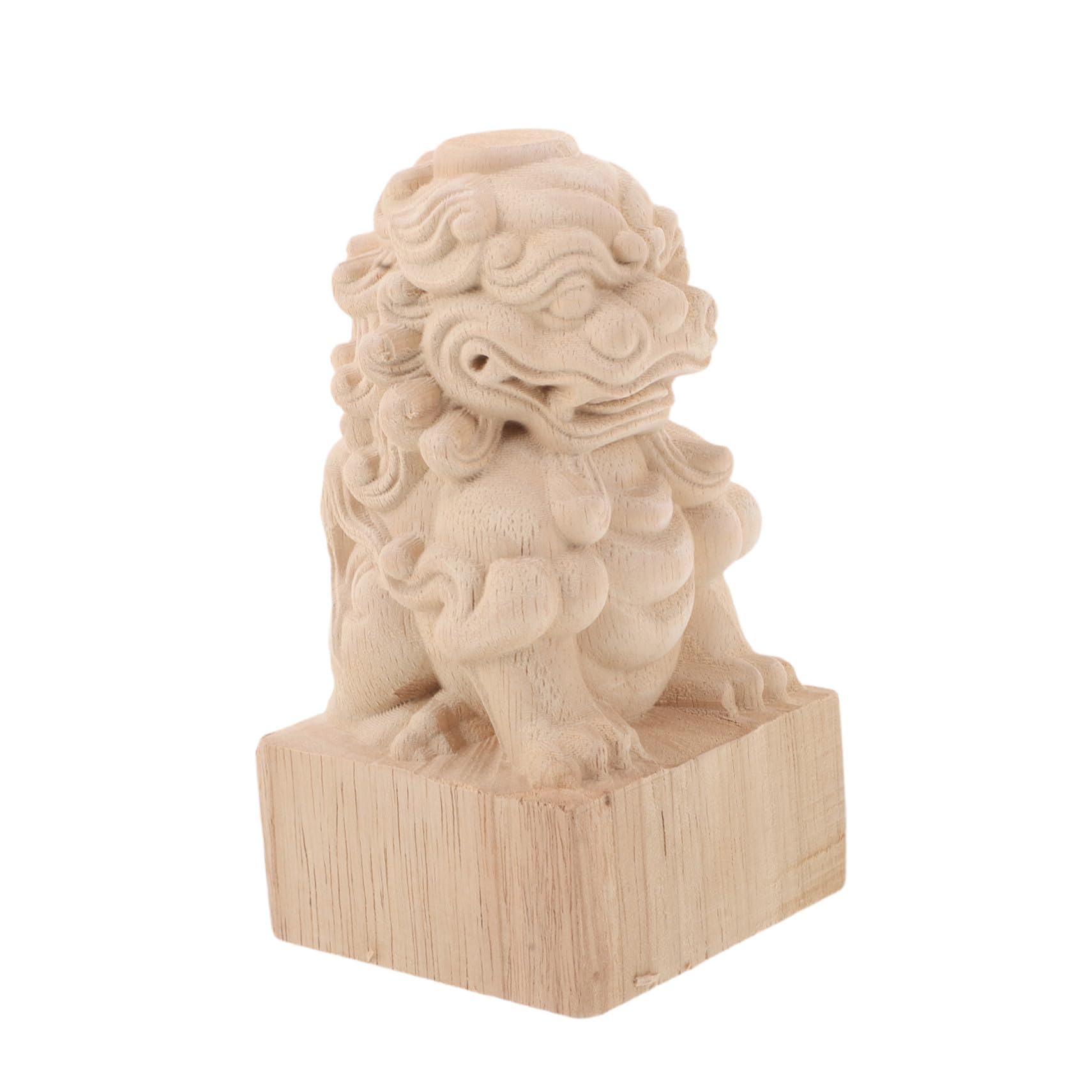 Artibetter Unfinished Lion Sculpture Finial 6.00X3.15X3.15In Wood Carved Staircase Column Cap Decorative Post Topper for DIY Handrail Railing