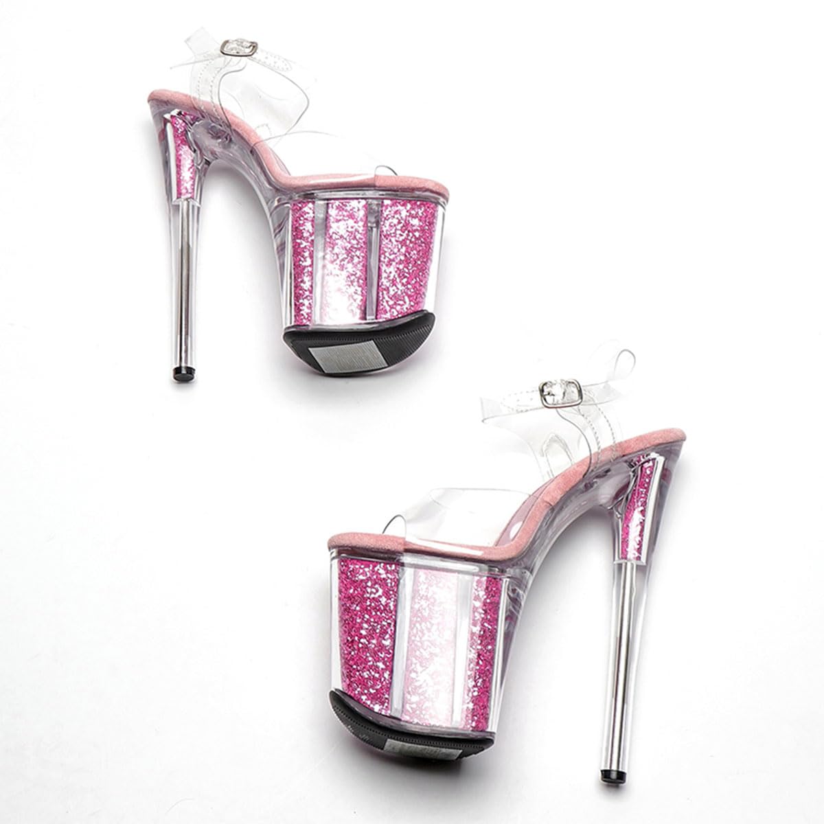 WUXIN H&P Women's Clear Platform Exotic Pole Dance Ankle-Strap Sandal 8 Inch Fashion Model Round Toe Sexy Stiletto Custom Dress shoes High Heel: 8 Pink