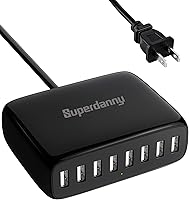Vista 1 de USB Charger Station, SUPERDANNY 8-Port Desktop Charging Station for Multiple Devices, Compatible with iPhone 11/X/Xs/Max/XR/SE/8/Plus, iPad Negro