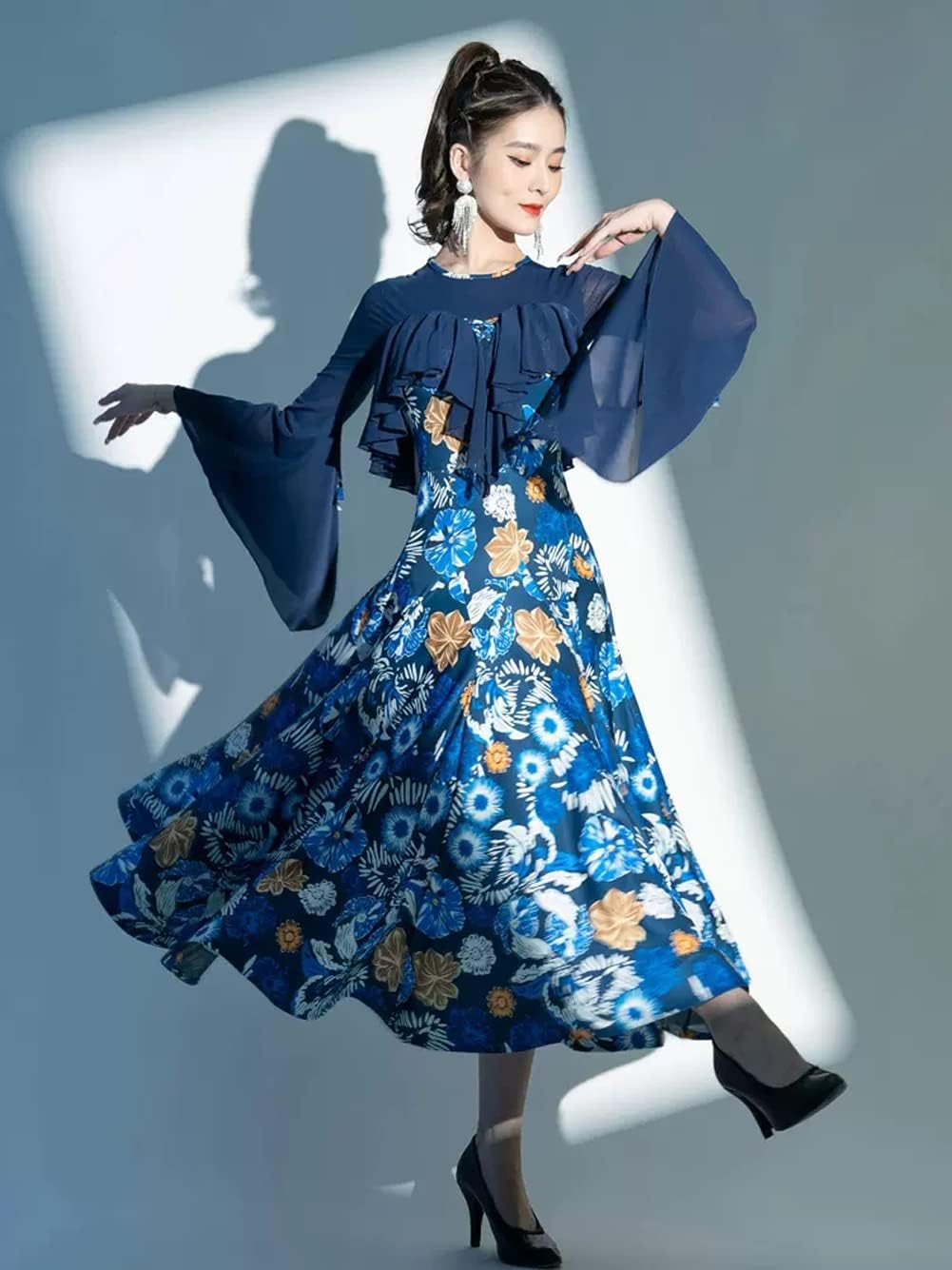 オーダーメイド 社交ダンス衣装 羽根 立体花 モダンダンス