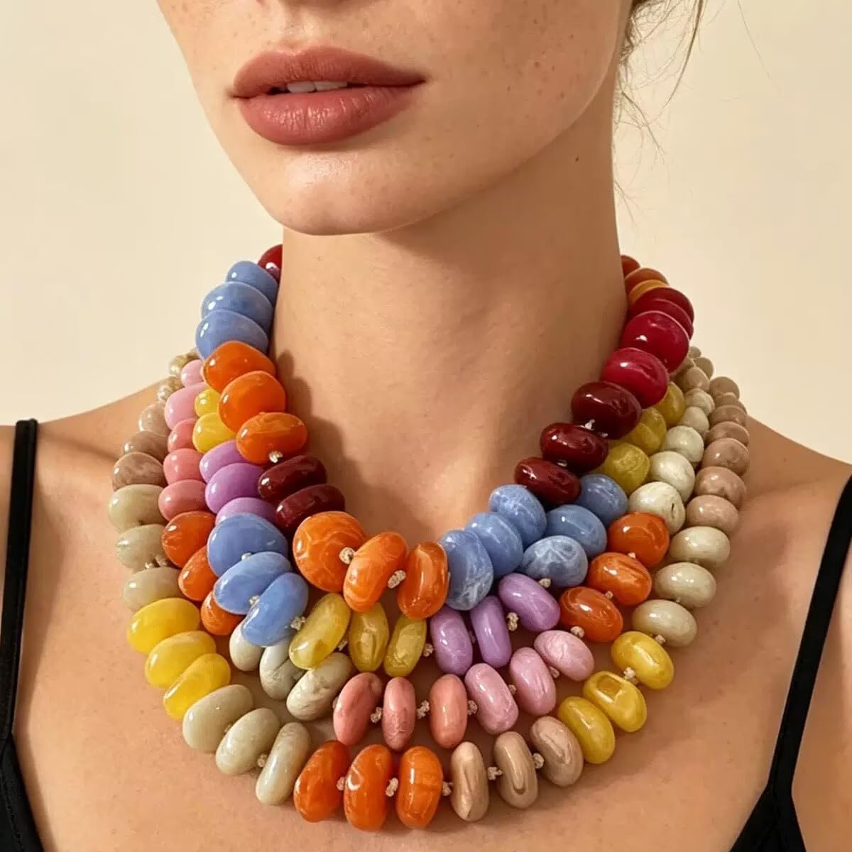 JNF Chunky Beaded Necklace for Women Large Big Statement Irregular Bead Choker Necklaces Boho Bold Colorful Beads Jewelry