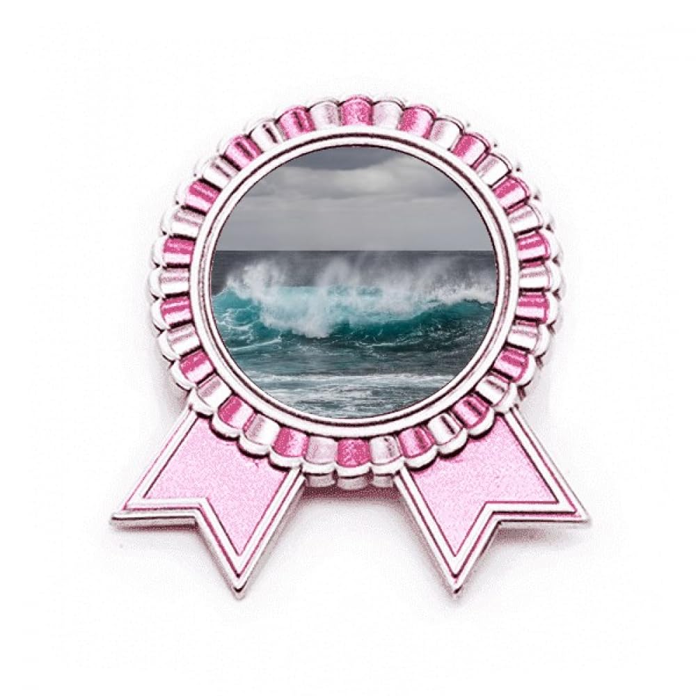 Broche rose design océan et vague en métal forme médaille - 4