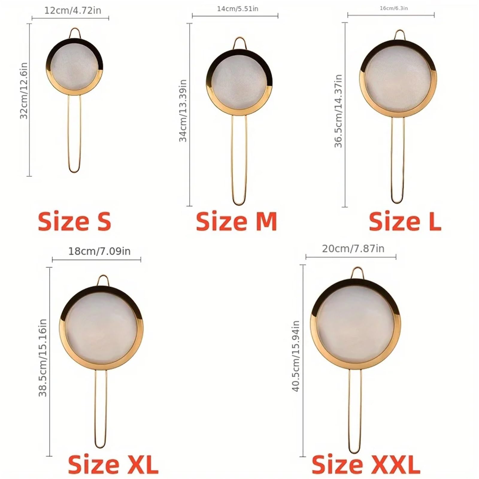 Mehlsieb 1 stück Edelstahl Sieb Küche Bäckerei Gold Mit Haken Öl Scoop Sojamilch Saft Reis Milch Filter Mehl Bildschirm(XXL)