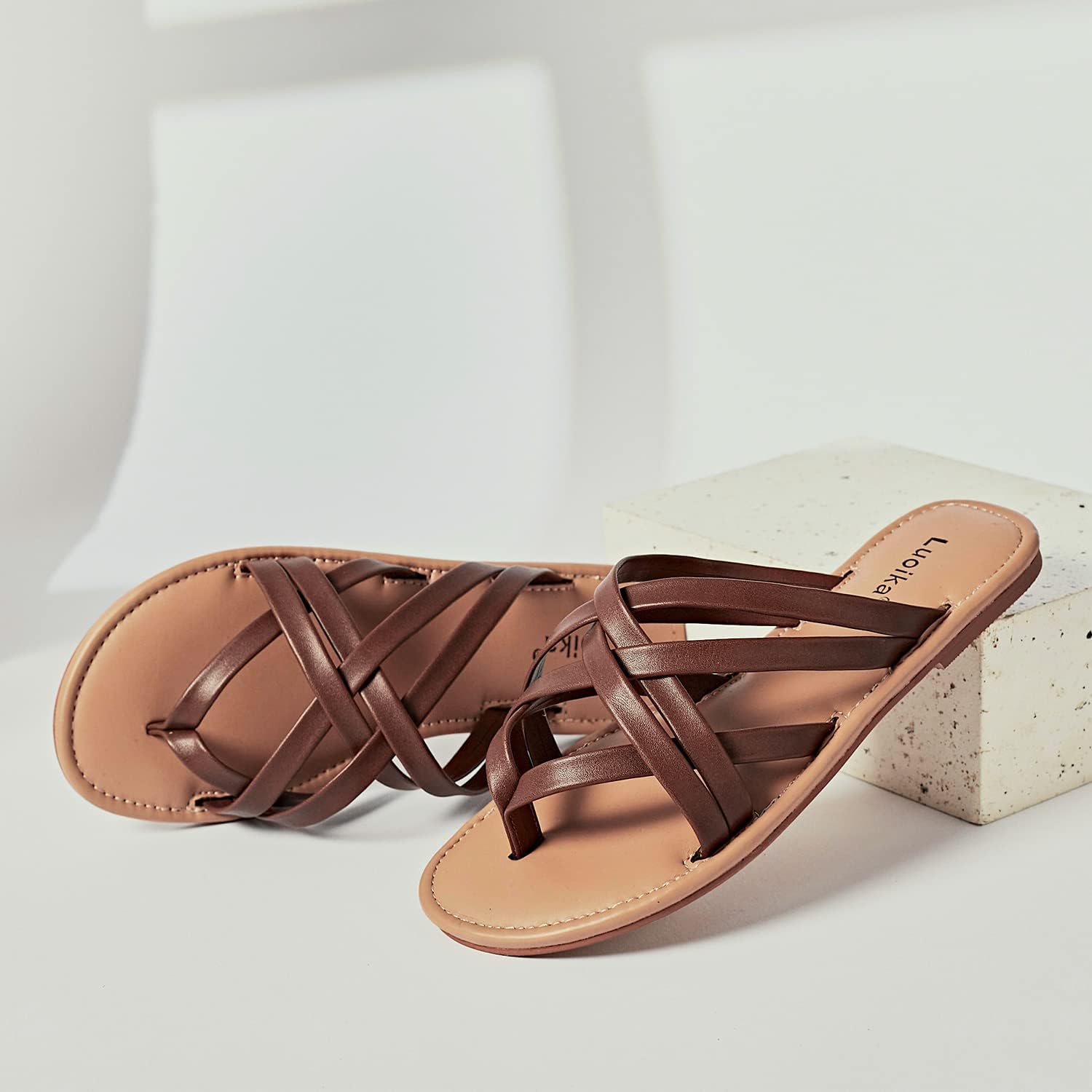 Luoika Women's Wide Width Flat Sandals, Flip Flop Slides Sandal Casual Strapy Sandal Slip on Summer Beach Shoes for Women. - Image 7