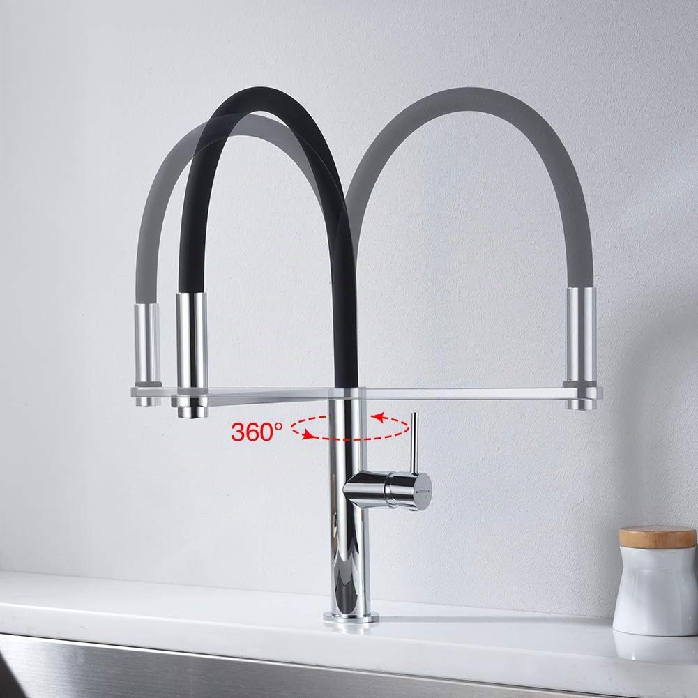 GRIFEMA G4006 - Lyon Grifo Profesional para cocina, Mezclador de fregadero flexible, Cromo, Negro [Exclusivo en Amazon]