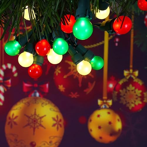 Miniatura 6 de Luces de Navidad rojas, blancas y verdes, para interiores, 70 luces LED para exteriores con cristal perlado de 120 V, certificado ETL para