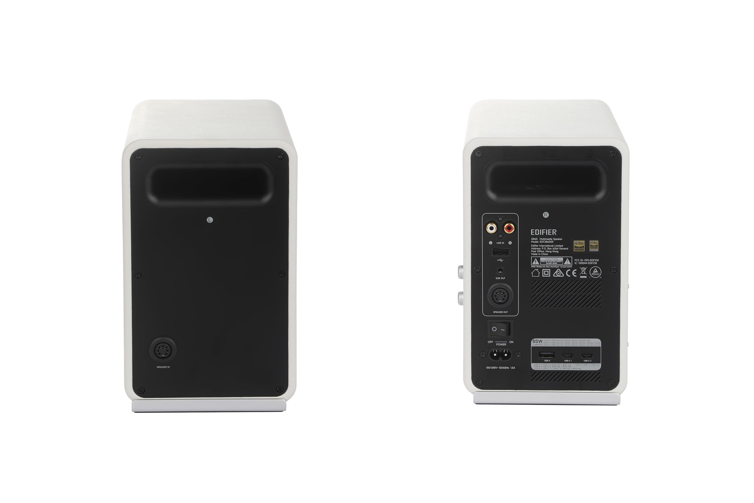 Edifier QR65 - Altoparlanti per monitor attivi, 70 Watt, con effetti di luce RGB, 3 porte USB TurboGaN di ricarica rapida e uscita subwoofer, bianco