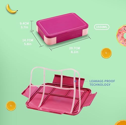 Miniatura 4 de Lonchera Bento para niños, lonchera para niños y adultos, con compartimento móvil a prueba de fugas, lonchera apta para microondas, ligera y fácil