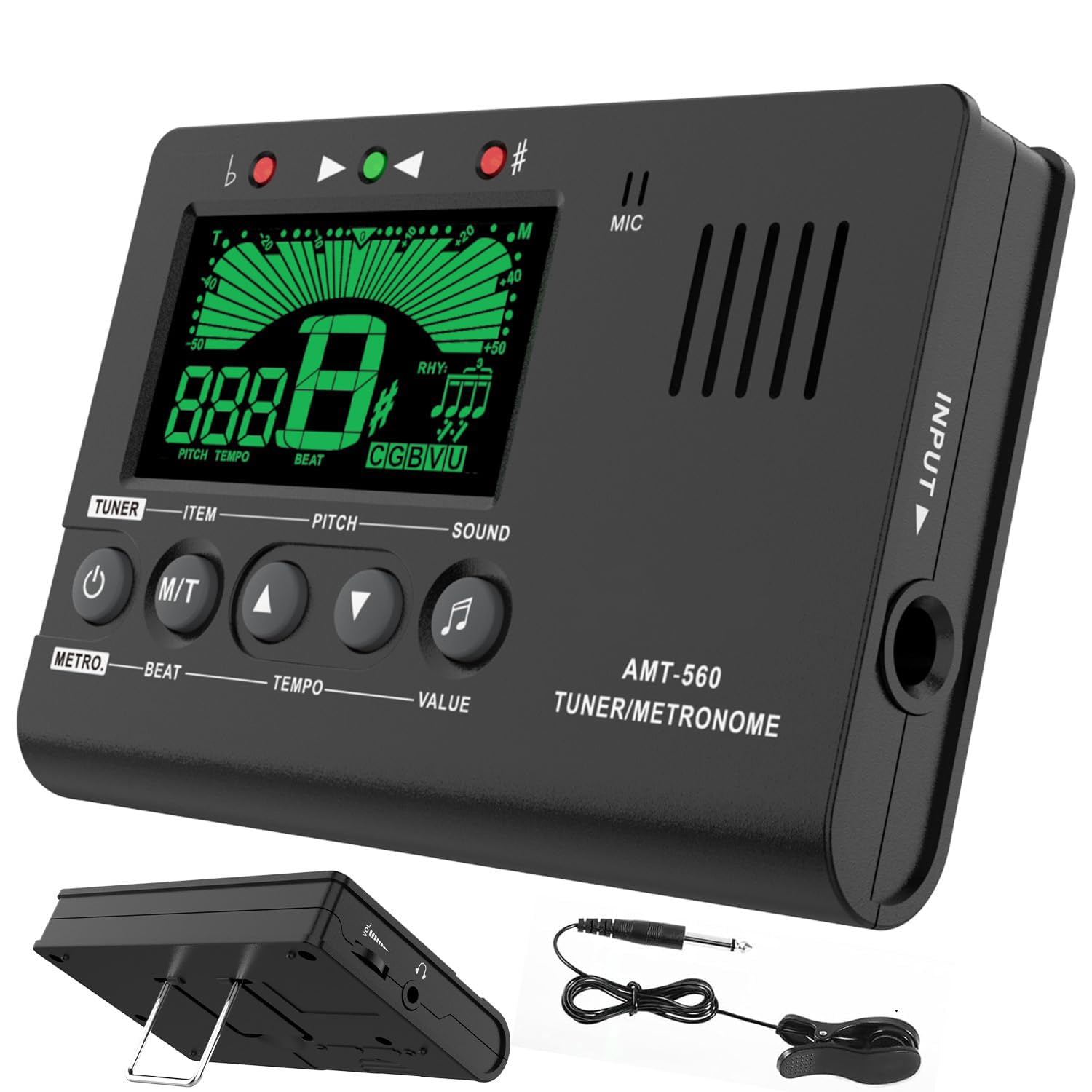 3 in 1 Digital Metronome Tuner Tone Generator, Guitar Tuner, Tone Generator with Contact Clip-on Microphone, for Guitar, Bass, Violin, Ukulele, Chromatic, Clarinet, Flute, Trumpet and more