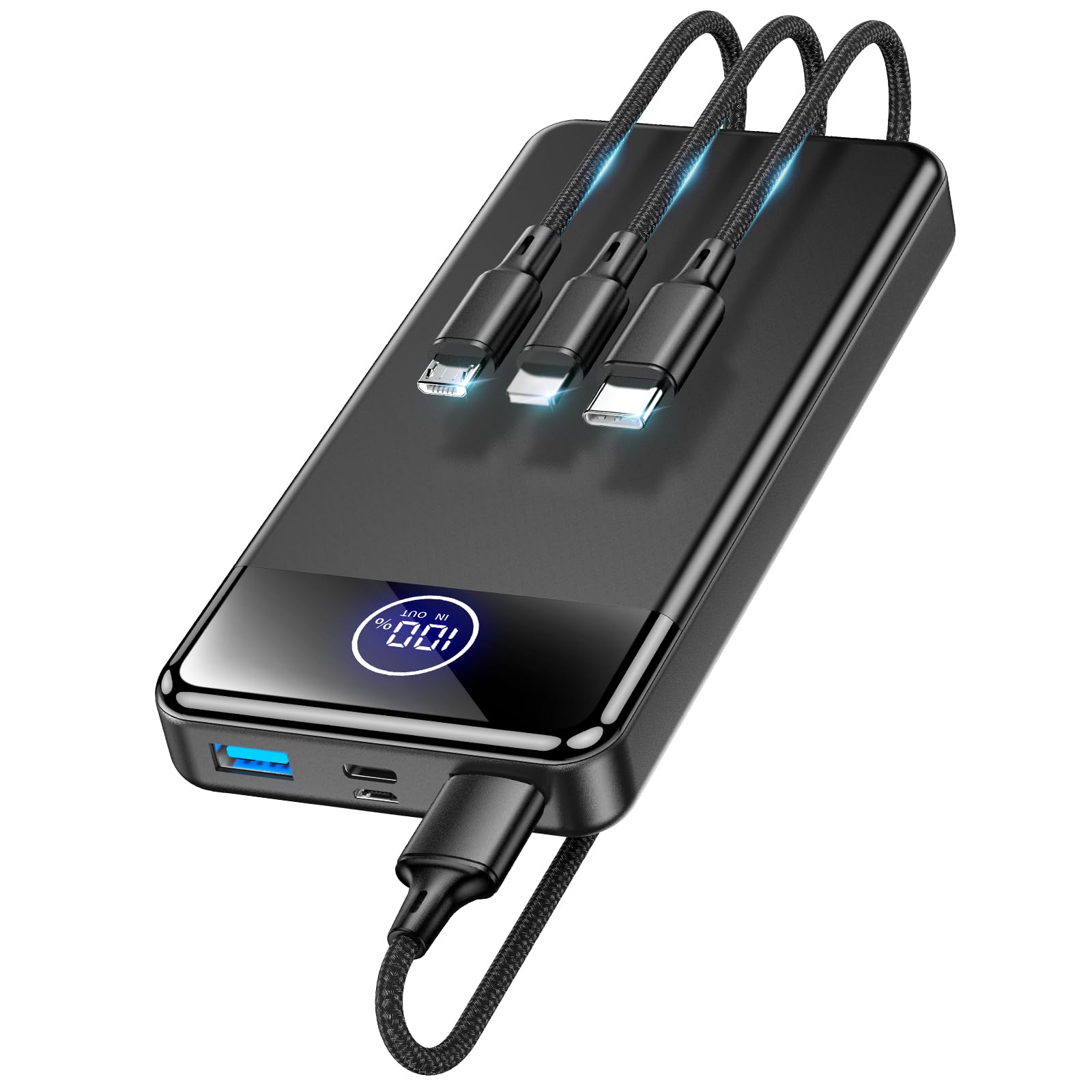 Power Bank Fast Charging 26800mAh,Portable Charger 22.5W Phone Battery Pack Attached USB-C/iOS/Micro-USB Cable, Powerbank for iPhone 17 16 15 14 13 Samsung, for Travel Camping Essentials