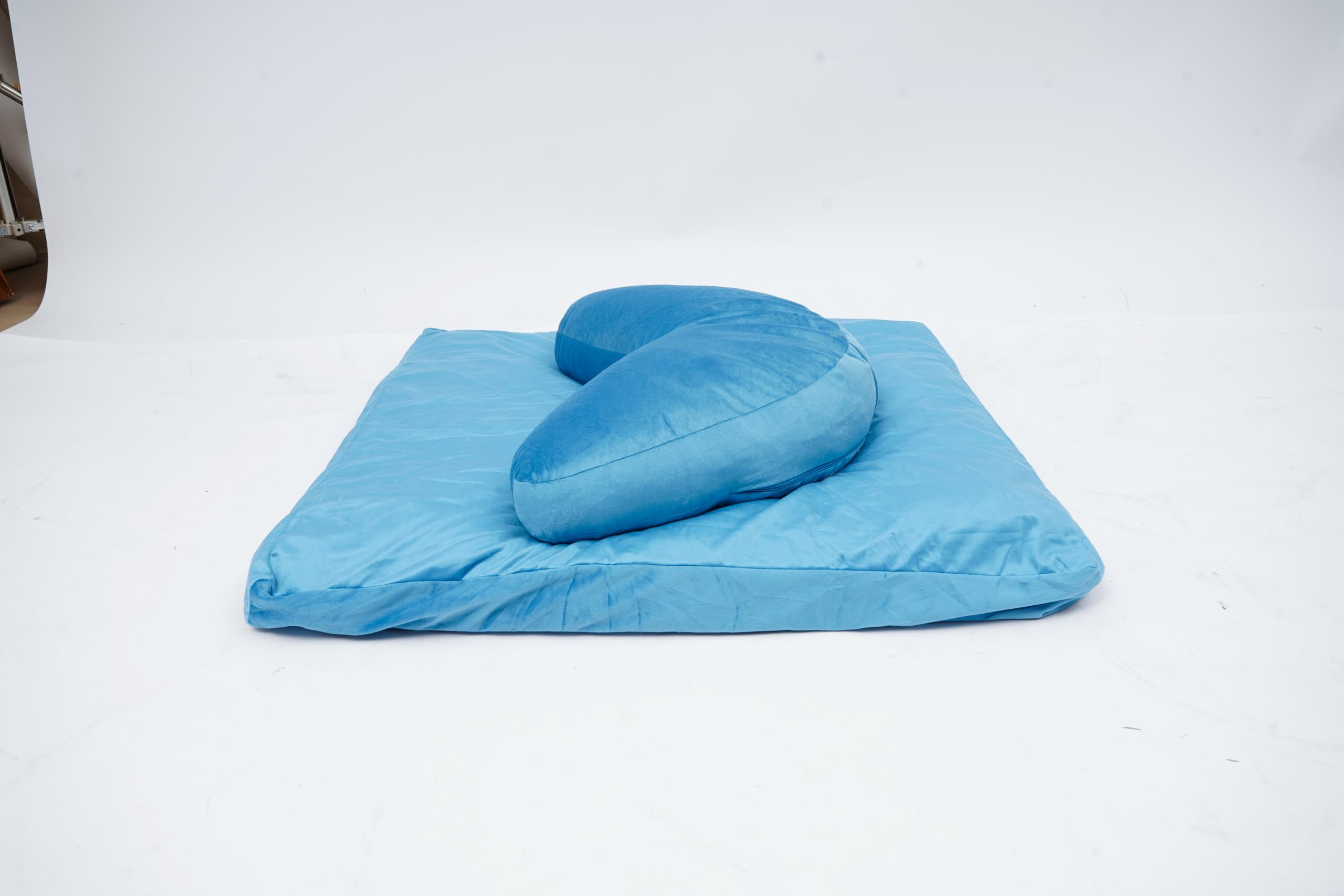 Meditationskissen mit Buchweizenschalen Herzform Dekokissen für Bett Schlafzimmer Wohnzimmer blau 64x27x13cm