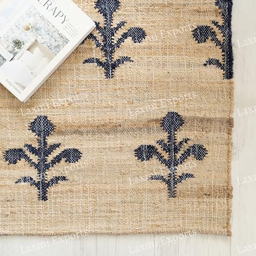 Tapete decorativo rectangular de algodón y yute azul 2'x3' miniatura 5