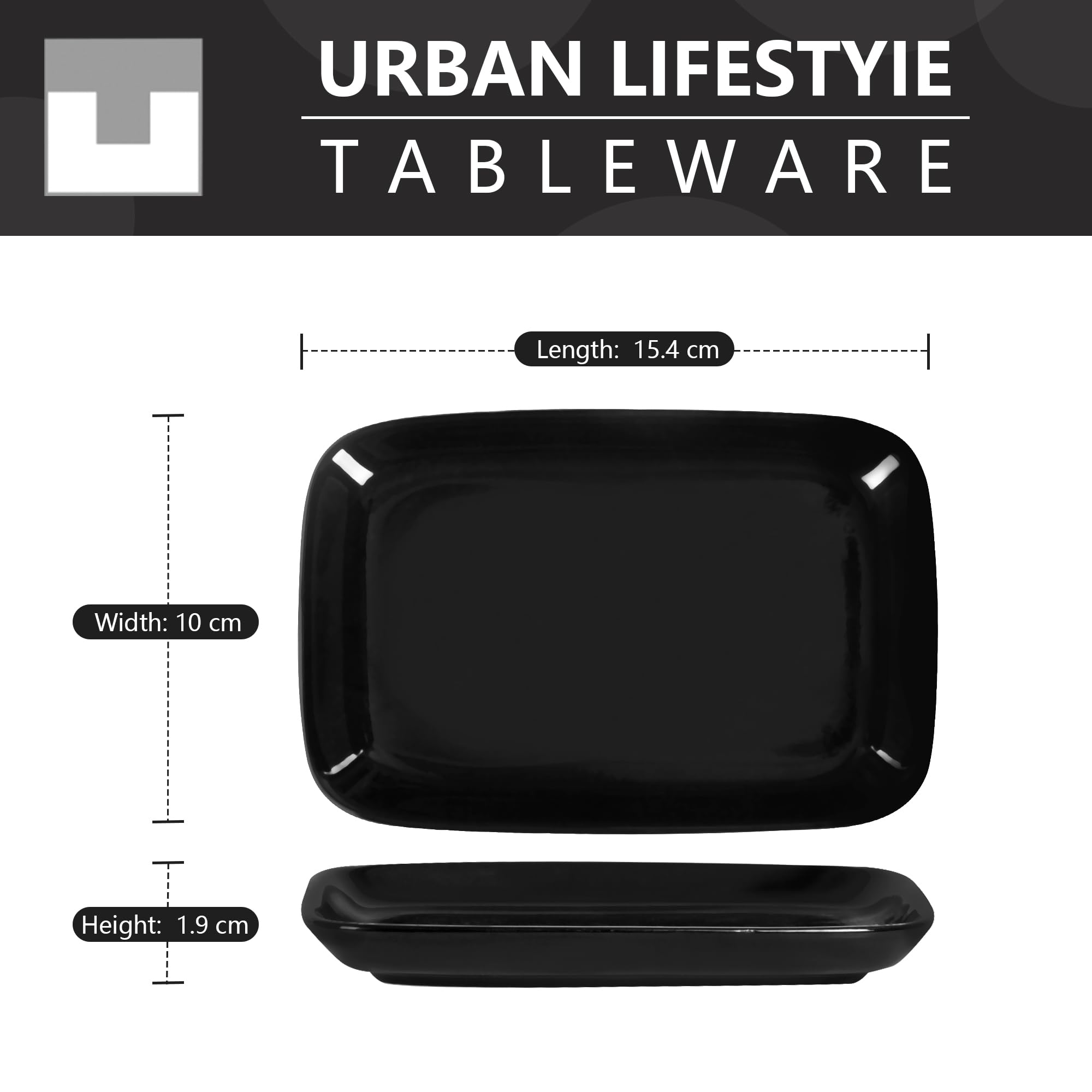 Urban Lifestyle Piatti Aperitivo Set da 6 Nero in Gres 15 x 10 cm Rettangolari Piatti Antipasti Tapas Sushi Piccoli Piatti da Portata Impilabili Resistenti ai Graffi