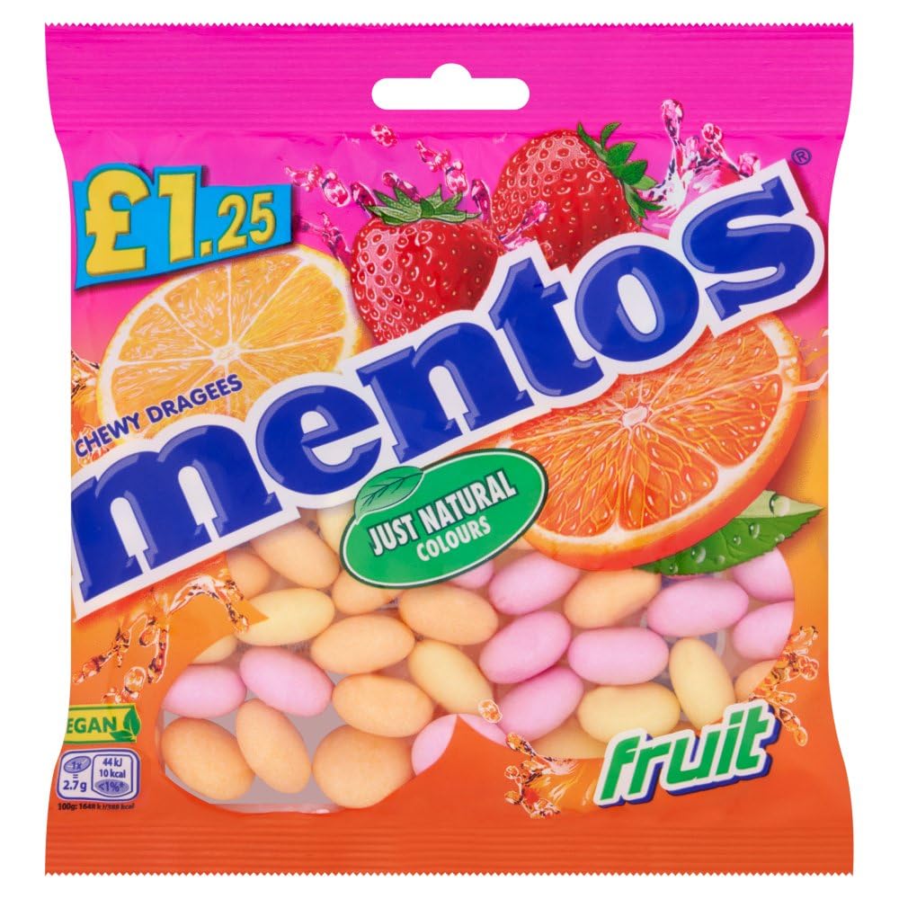 Mentos Chewy Dragees Sweets Mixed Fruits 12 x 135g PMP Bags