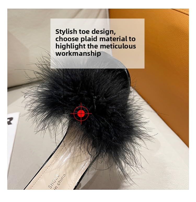 Fairy wind fluffy slippers female summer outer wear 2025 new student thick heel one-word drag crystal high heel cool slippers2