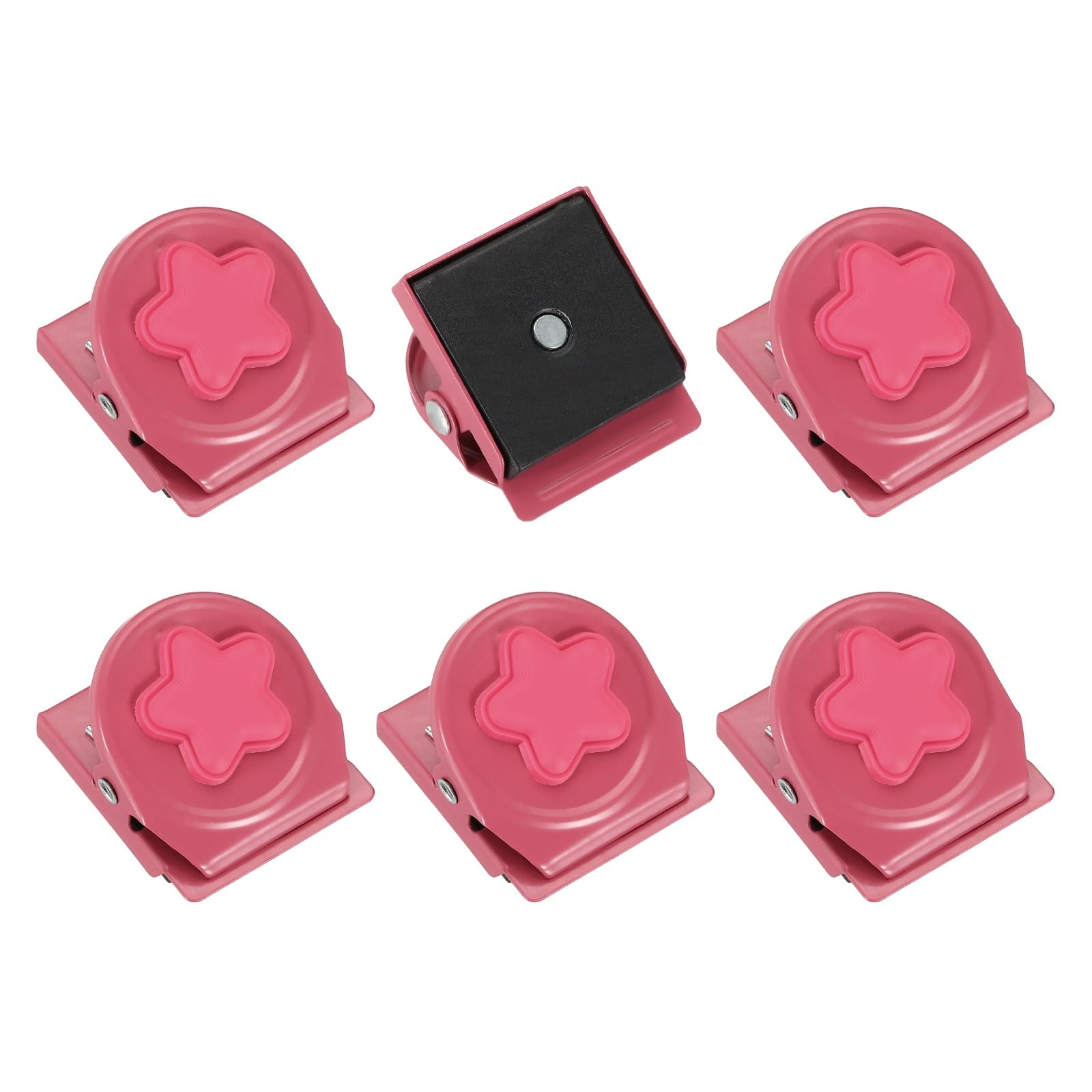 sourcing map Magnet Metal Clips for Hanging, 6Pcs Star Fridge Magnetic Clips Magnetic Paper Clamp Magnet Clamp for Locker Whiteboard Photo Display Document Storage, Pink