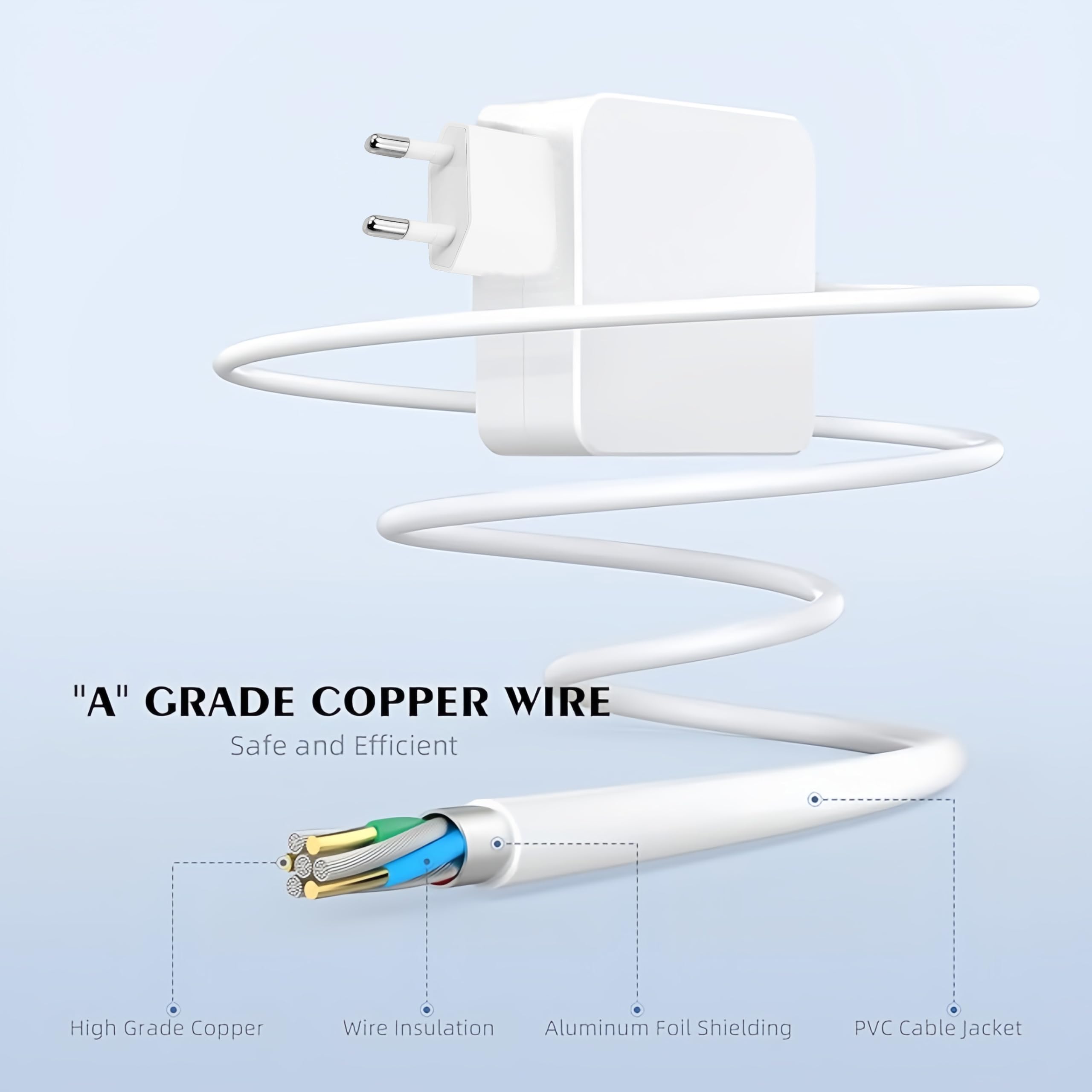 Lerobo 60W T-Tip Caricabatterie, Compatibile con MacBook Pro, Con cavo da 2 metri, design compatto e facile da trasportare