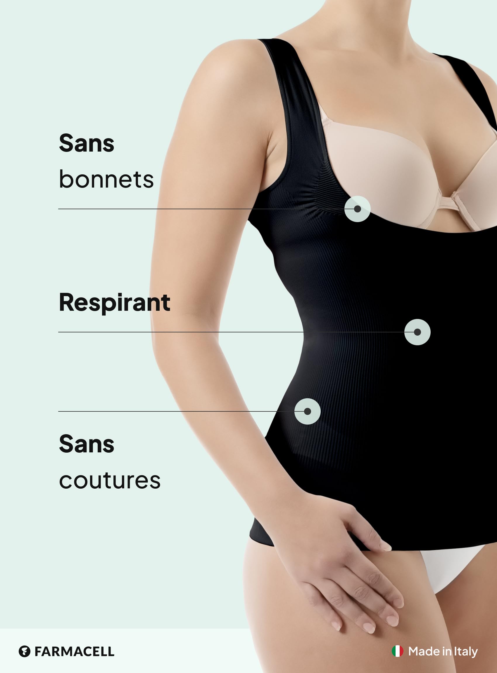 Farmacell Débardeur Gainant Femme à Décolleté Ouvert Effet Ventre Plat, Made in Italy, 606