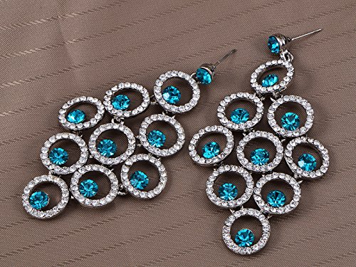 Alilang Swarovski Crystal Element Aqua Blue Colored Rhinestones Circle Grape Dangle Earrings #TOP1