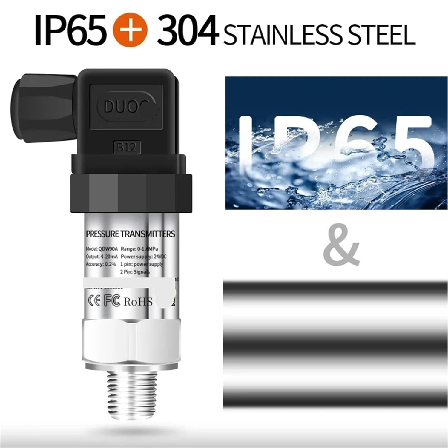 G1/4 Hydraulic Pressure Transmitter 4-20mA RS485 0-10V 0-5V 1-5V 0.5-4.5V 0-3.3V Output Sensor 0-100bar 0-600bar(0-1000bar)