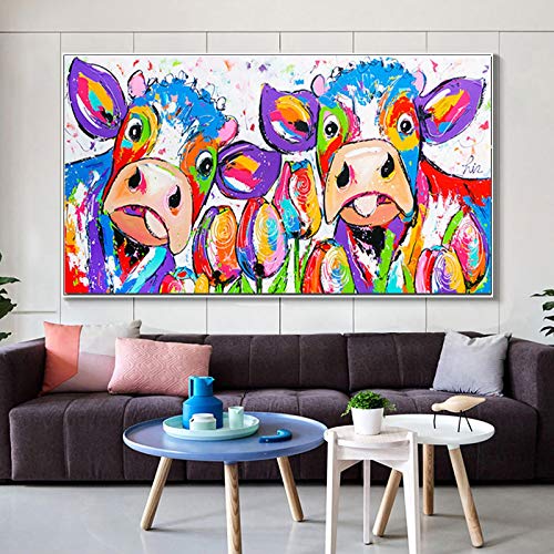 Affiches et impressions animaux toile vache colorée tableau abstrait 60x120cm