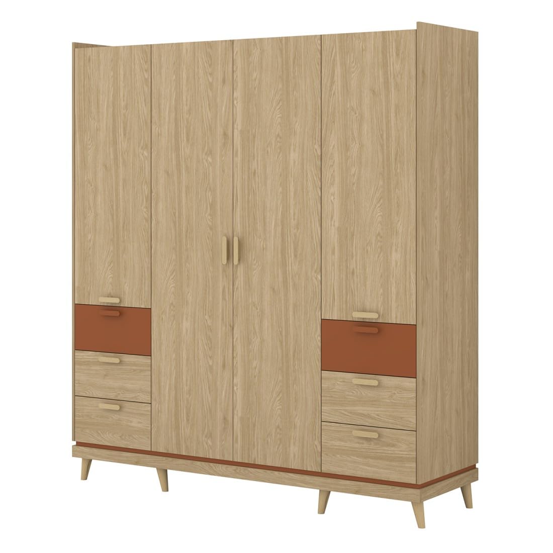 Meublorama Armadio NOKI - 4 ante rovere chiaro e moka - stile scandinavo