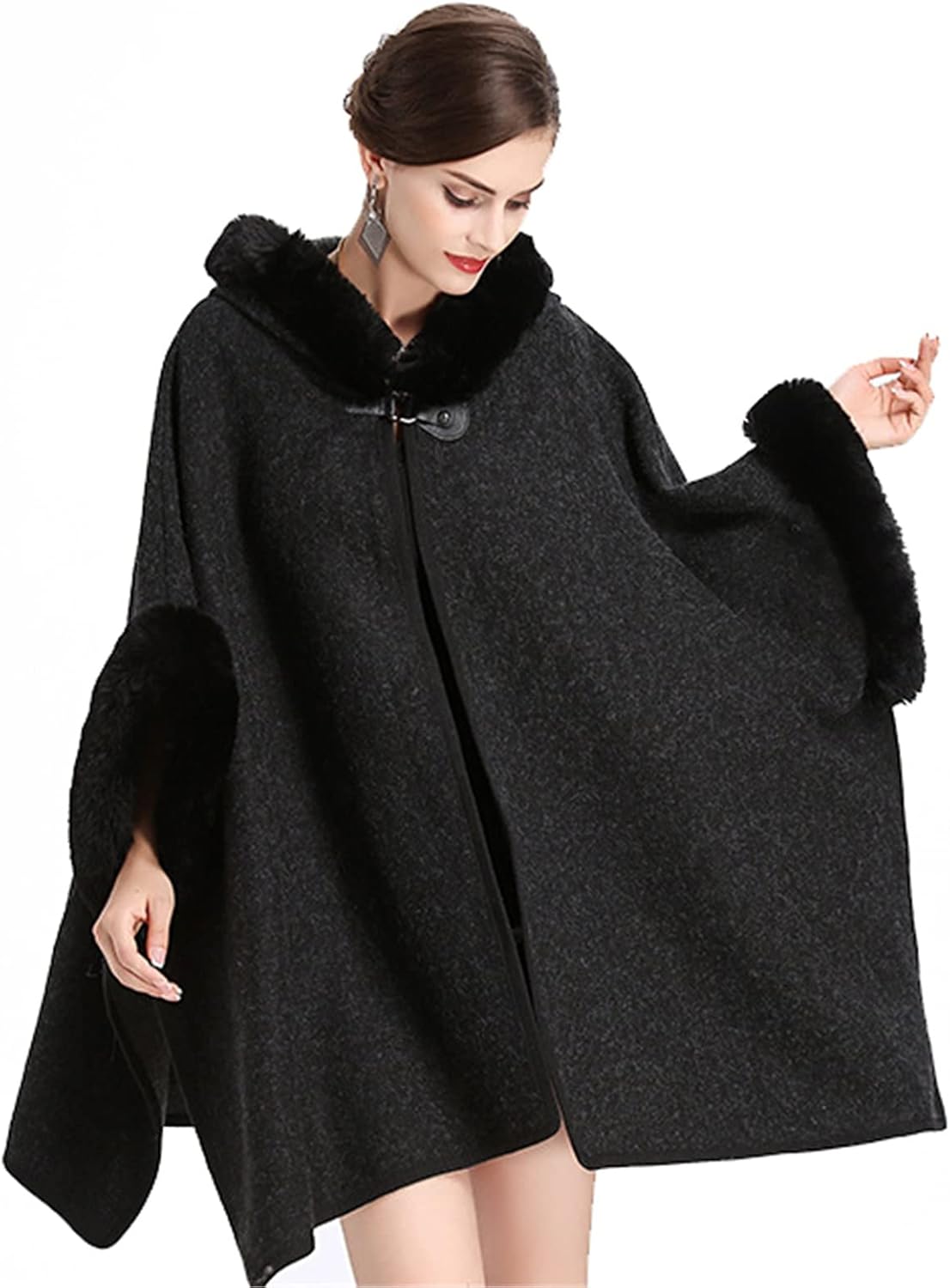 Amazon.co.jp ショール レディース 厚手 ポンチョ レディース カーディガン ショール ケープ マント 冬 パーカー カーディガン コート 通勤 通学 アウター (色