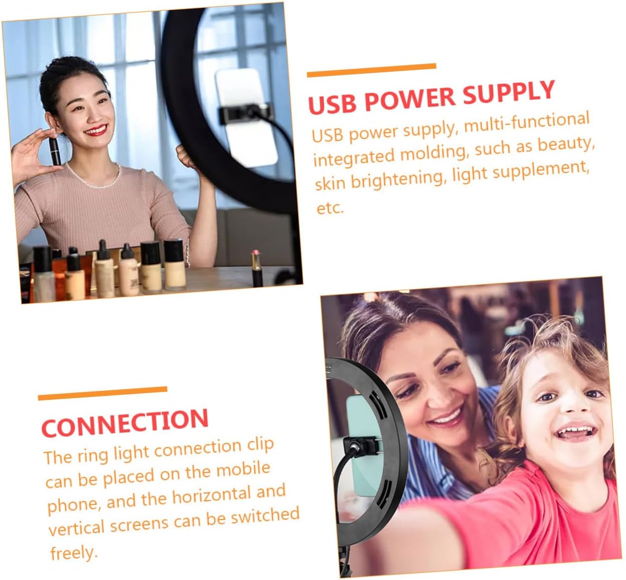 Phone Live Bracket with 10-inch USB Fill Light, Adjustable Three-Color Dimmable Selfie Light Stand for Streaming and Makeup, Black Metal Tripod with Remote and Phone Clip