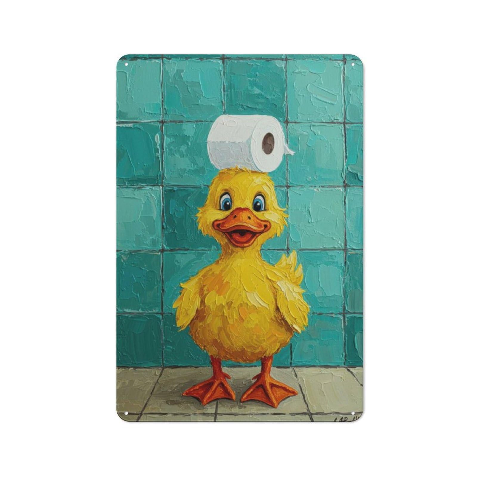 Junmoney Duckling With Toilet Paper On Head Metal Sign 30X20cm With For Workshop Wall, Retro Decor, For Garage, Workshop And Man Cave Decoration