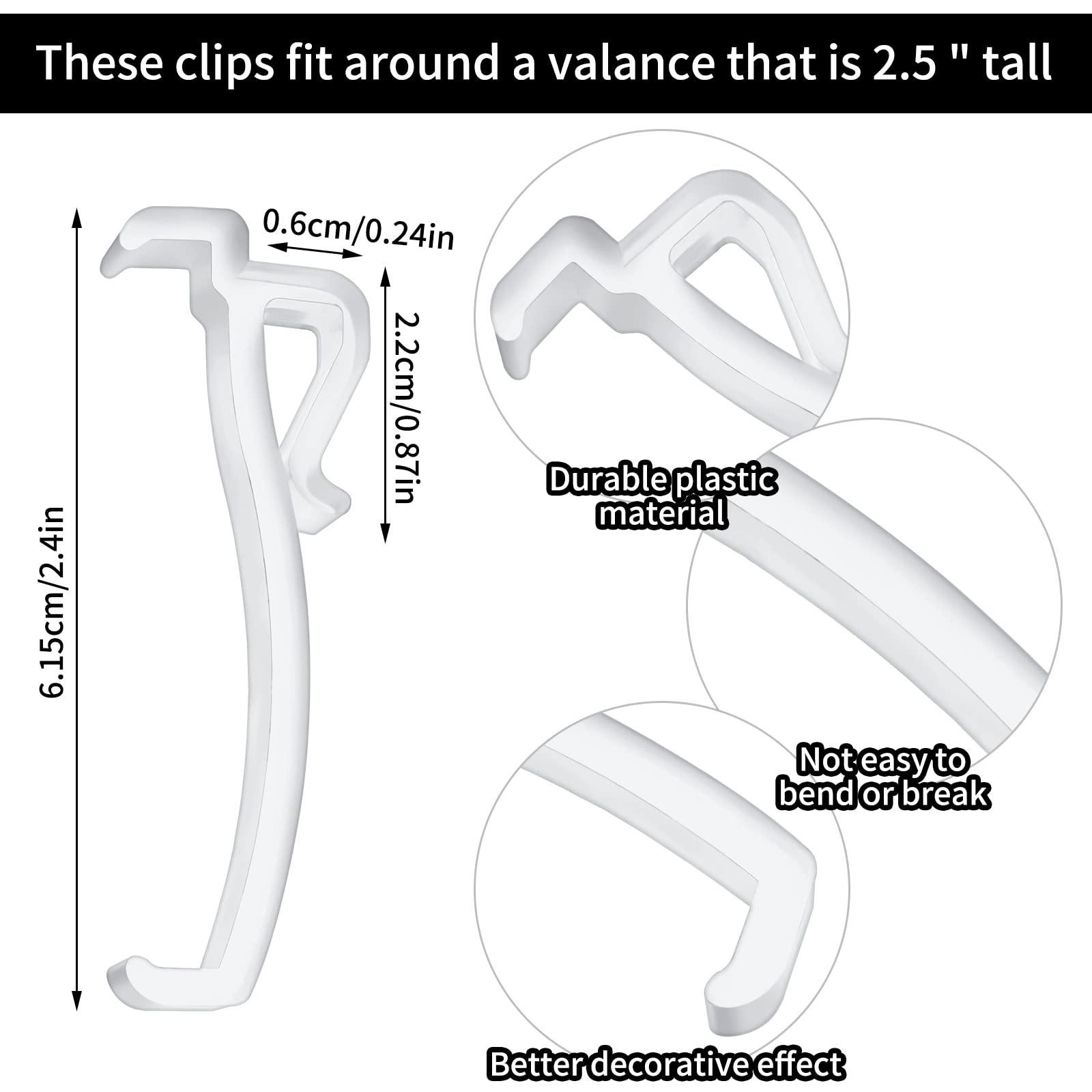 20 clip per mantovana da 7,6 cm, in plastica trasparente, per