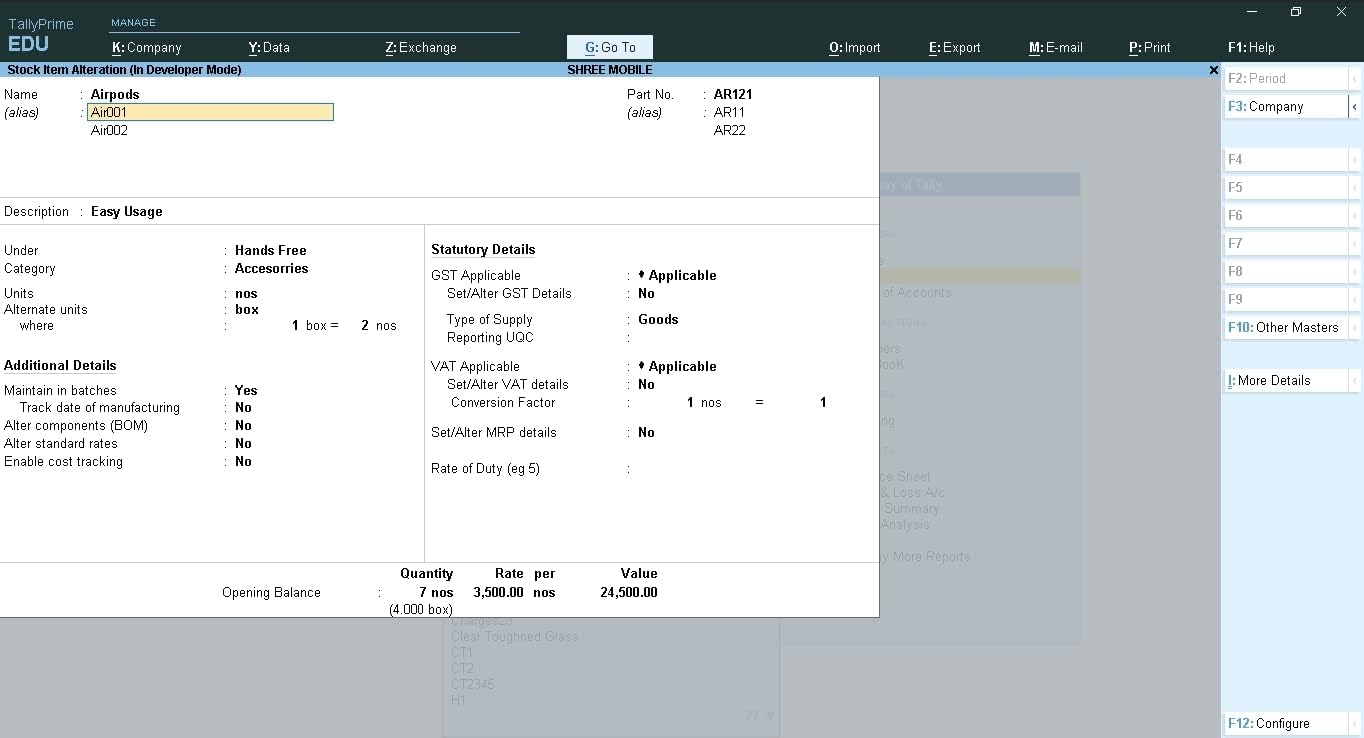 Item Alias & Part No. Alias during Voucher Entry - Tally Add-On (E-mail Delivery - No CD) - Single User