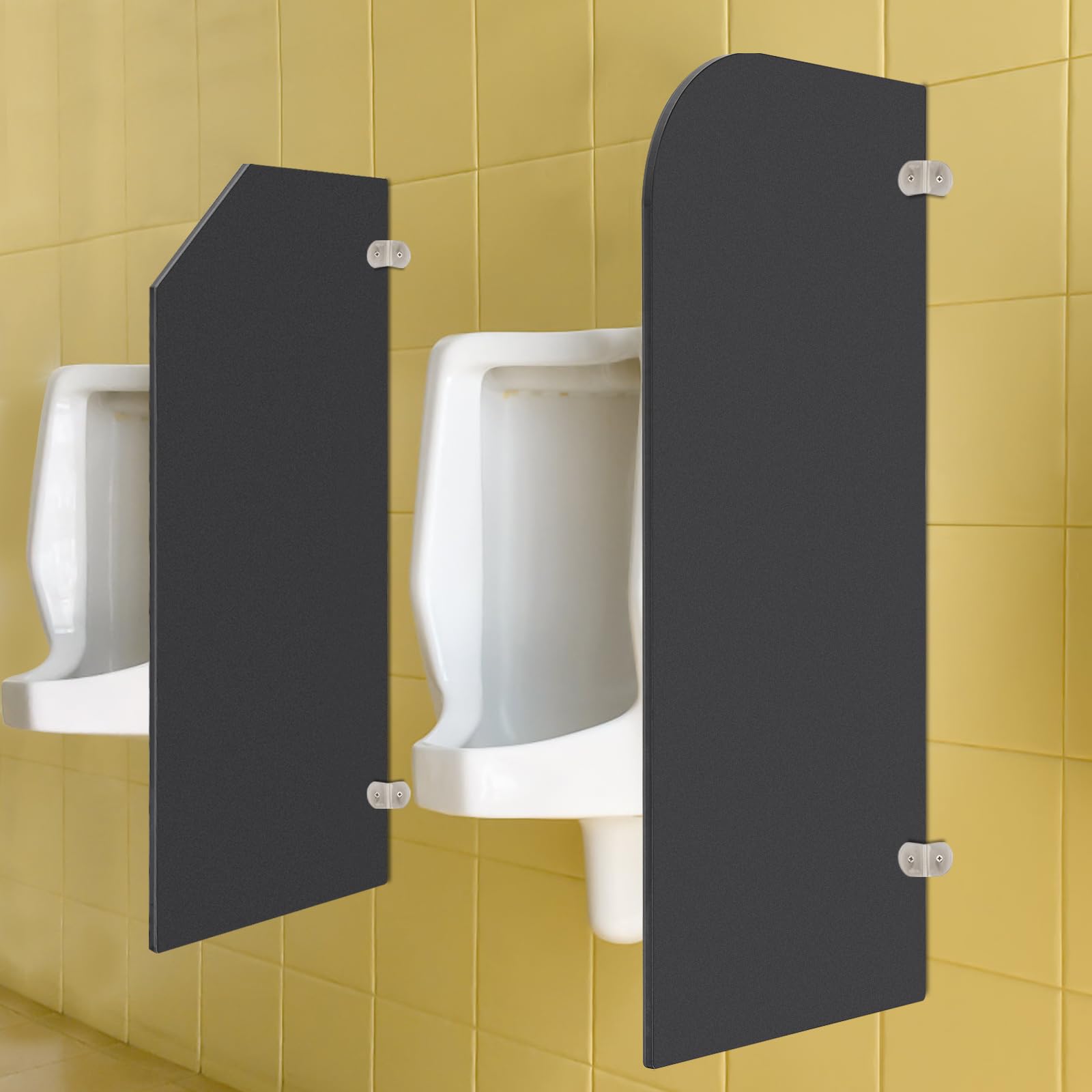 Parete divisoria per WC per orinatoio, 90 x 40 cm, in resina fenolica, impermeabile e ignifugo, parete divisoria per urinatoio per luoghi pubblici, scuole, uffici (angolo rotondo)