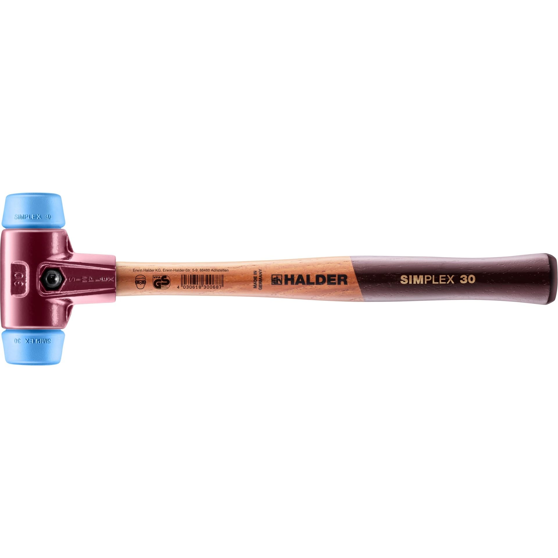 SIMPLEX-Schonhammer, TPE-soft; mit Tempergussgehäuse und hochwertigem Holzstiel | D=30 mm | 3001.030