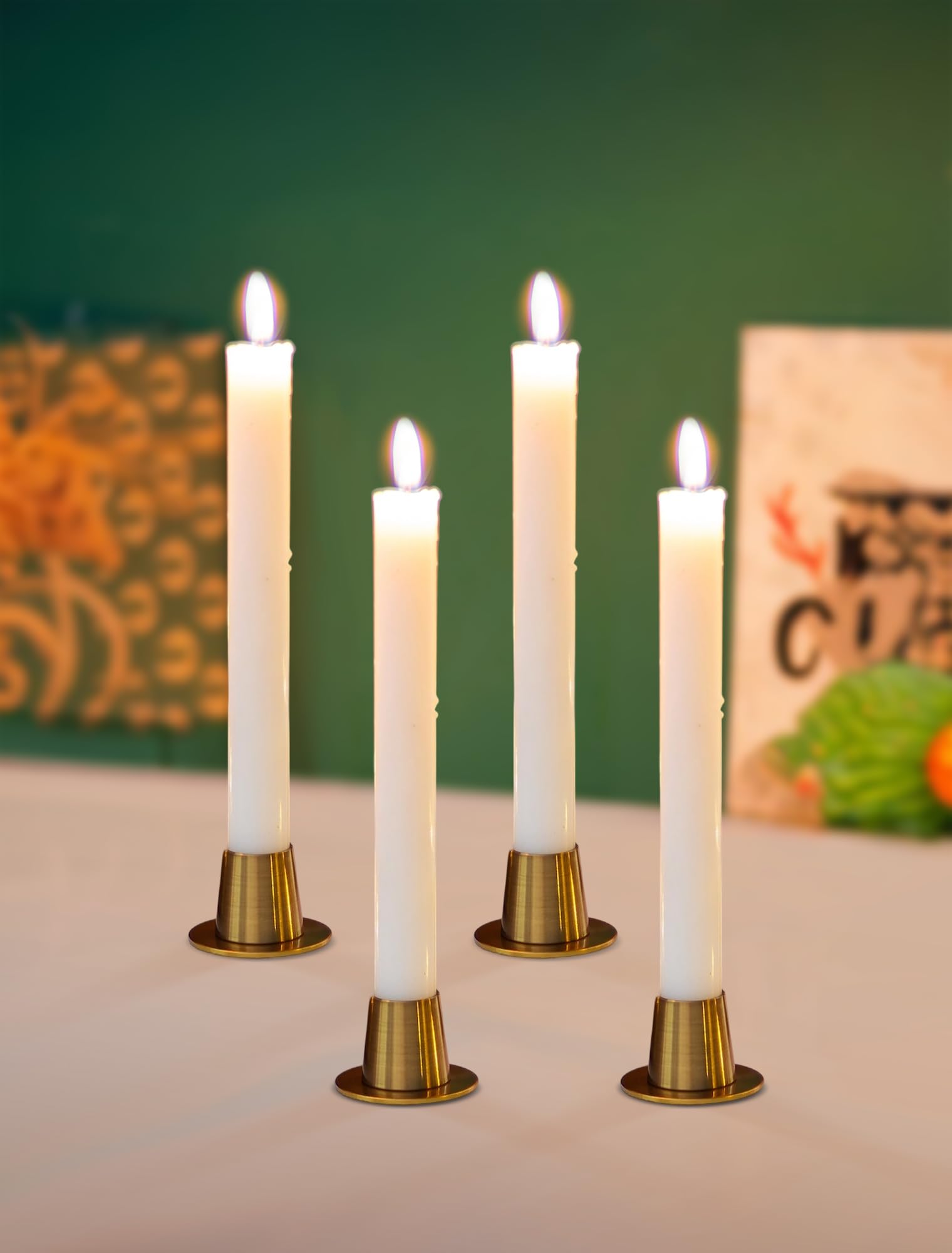 NUPTIO Portacandele a Bastoncino 4 Pezzi - Portacandele Oro per Candele Taper Metallo Portacandele Conico Cena Centrotavola Decorazione Camino Natale Matrimonio Festa